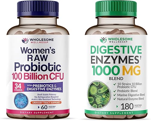 Wholesome Wellness Probióticos crudos formulados por el Dr. para mujeres, 100 mil millones de UFC + enzimas digestivas 1000 mg más prebióticos y