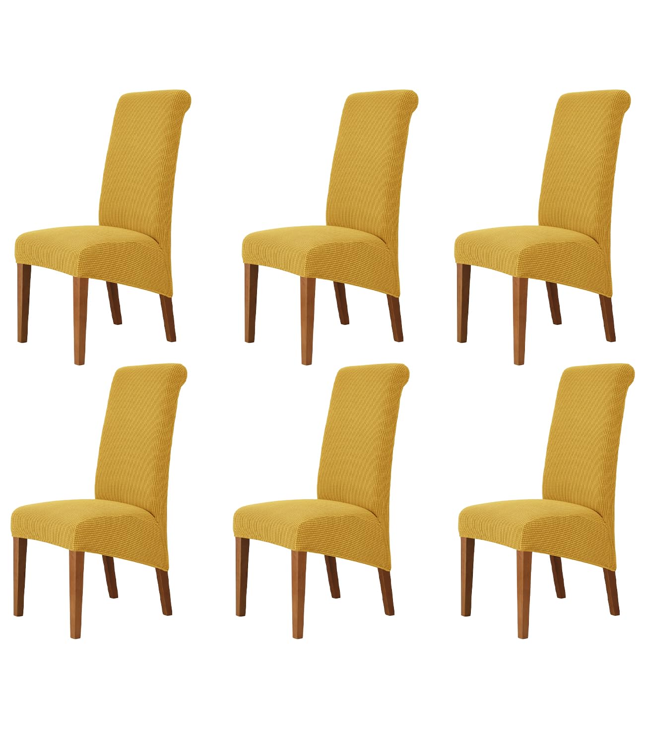 Odot Yellow Chair Covers, Dining Chair Covers Set of 6, Stretch Corn Velvet Dining Room Slipcovers, Washable Removable High Back Slipcovers