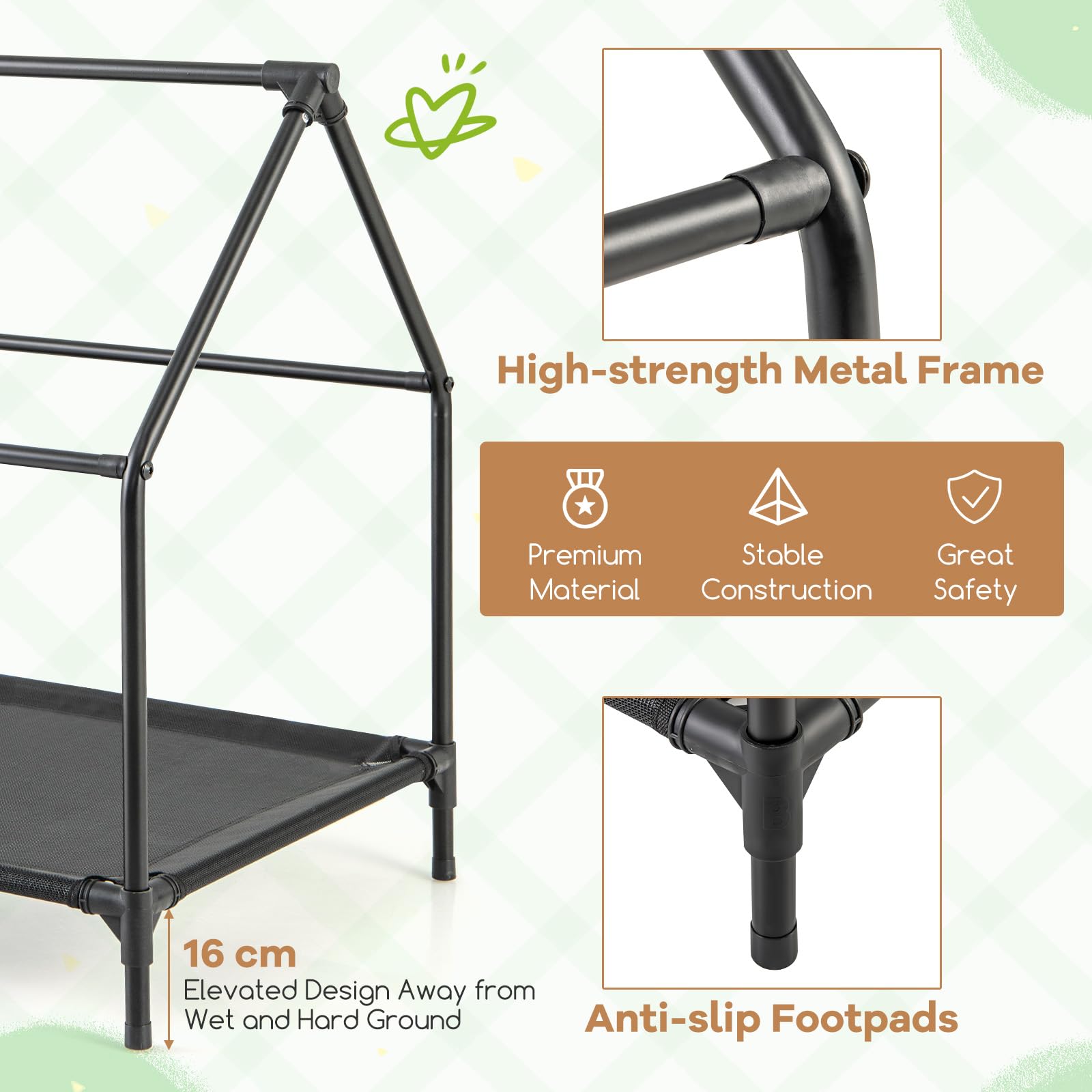 GOPLUS 2 en 1 Niche Surélevée pour Chien, Tente Résistant aux Intempéries avec Fenêtres Ventilées, Lit en Tissu Maillé, Intérieur Extérieur (M)