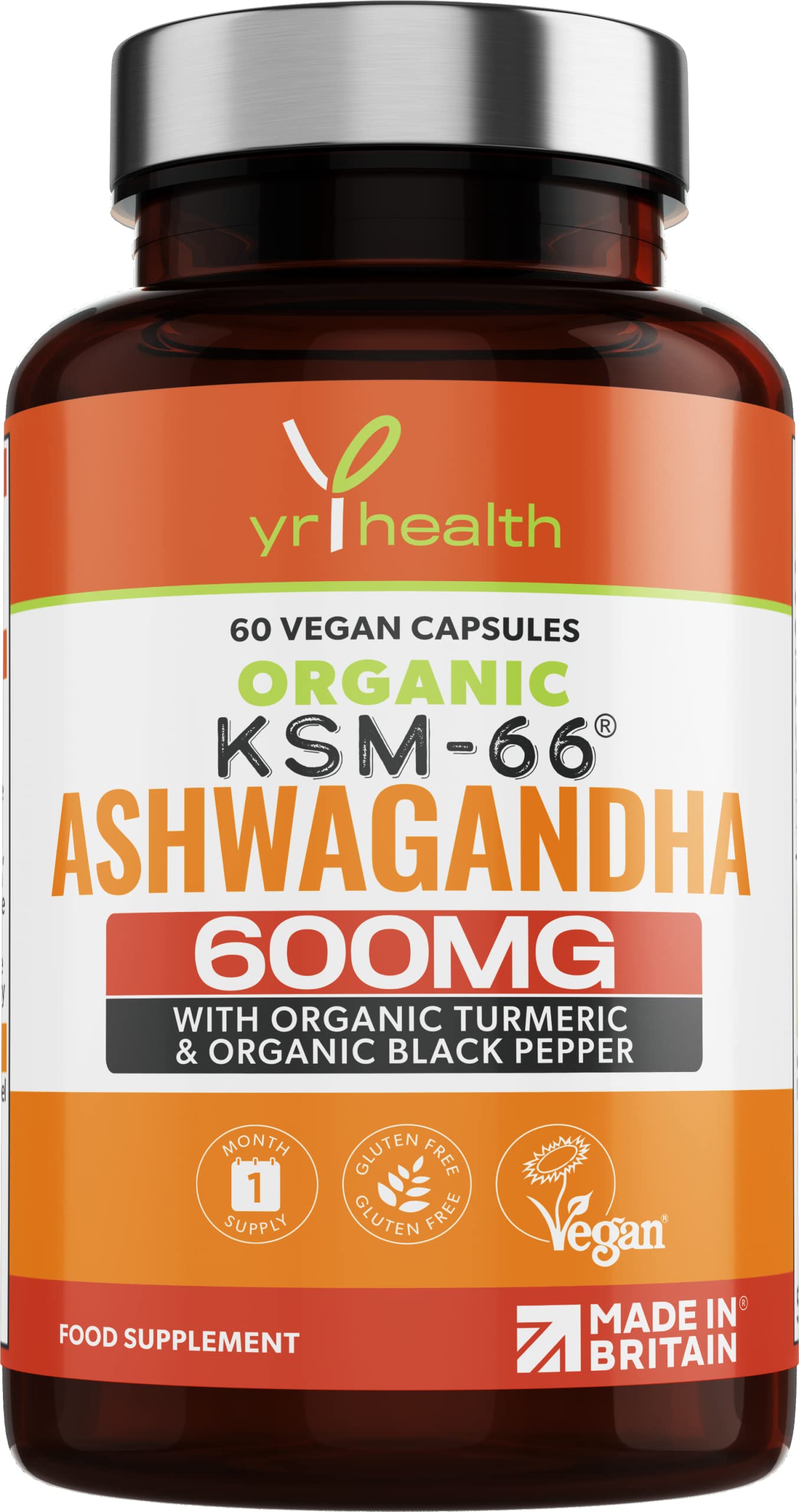 Organic Ashwagandha Capsules, KSM66 Ashwagandha with Added Organic