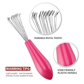 Boao 2 Pieces Hair Brush Cleaning Tool Comb Set Mini Hair Brush Dirt Remover with Metal Wire Rake for Removing Hair Dust Home and Salon Use(Pink and Pink)