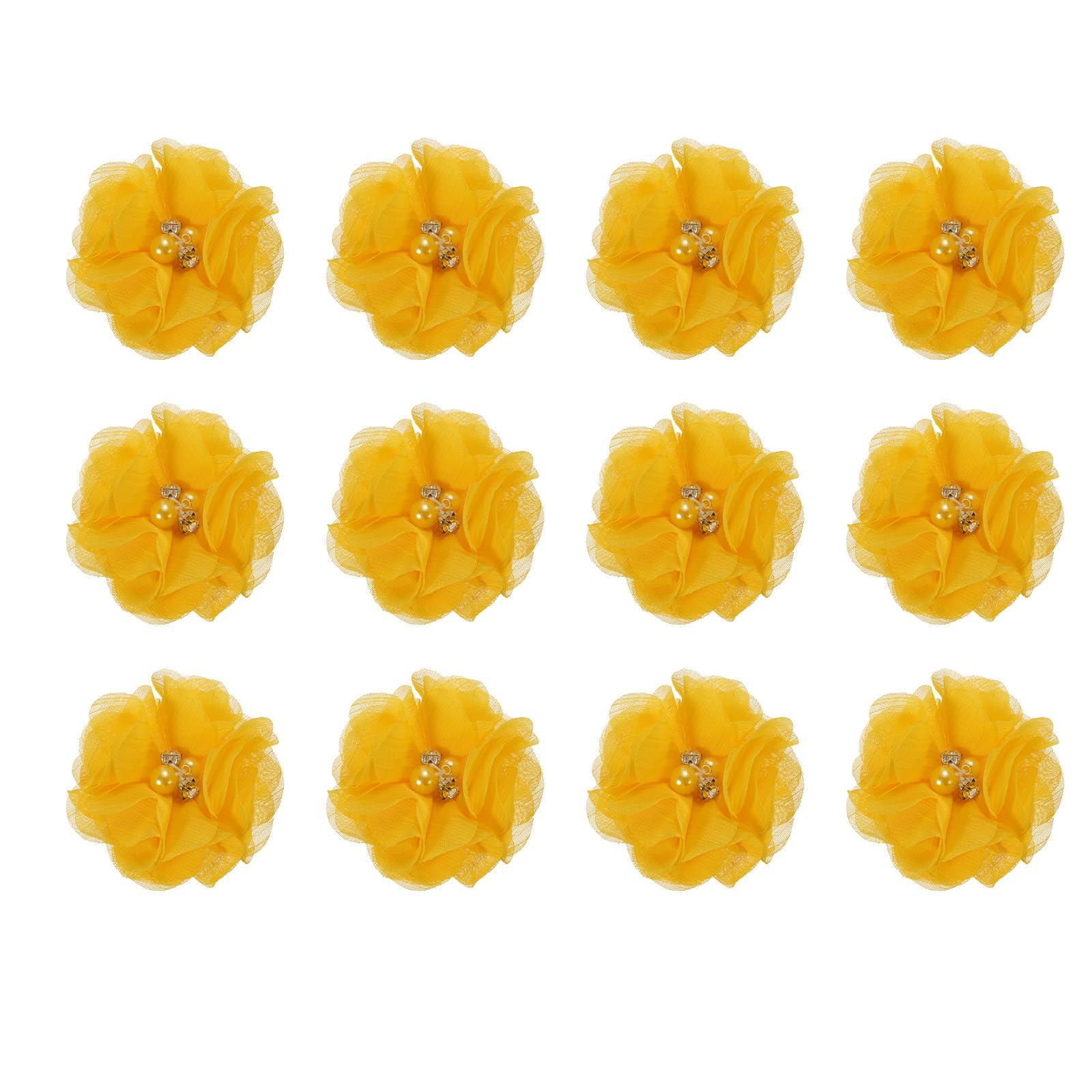 sourcing map Artificial Rhinestone Chiffon Flower Heads, Gold Yellow Faux Flowers 2 Inch for DIY Craft Wedding and Party Decoration Pack of 12 — image 1
