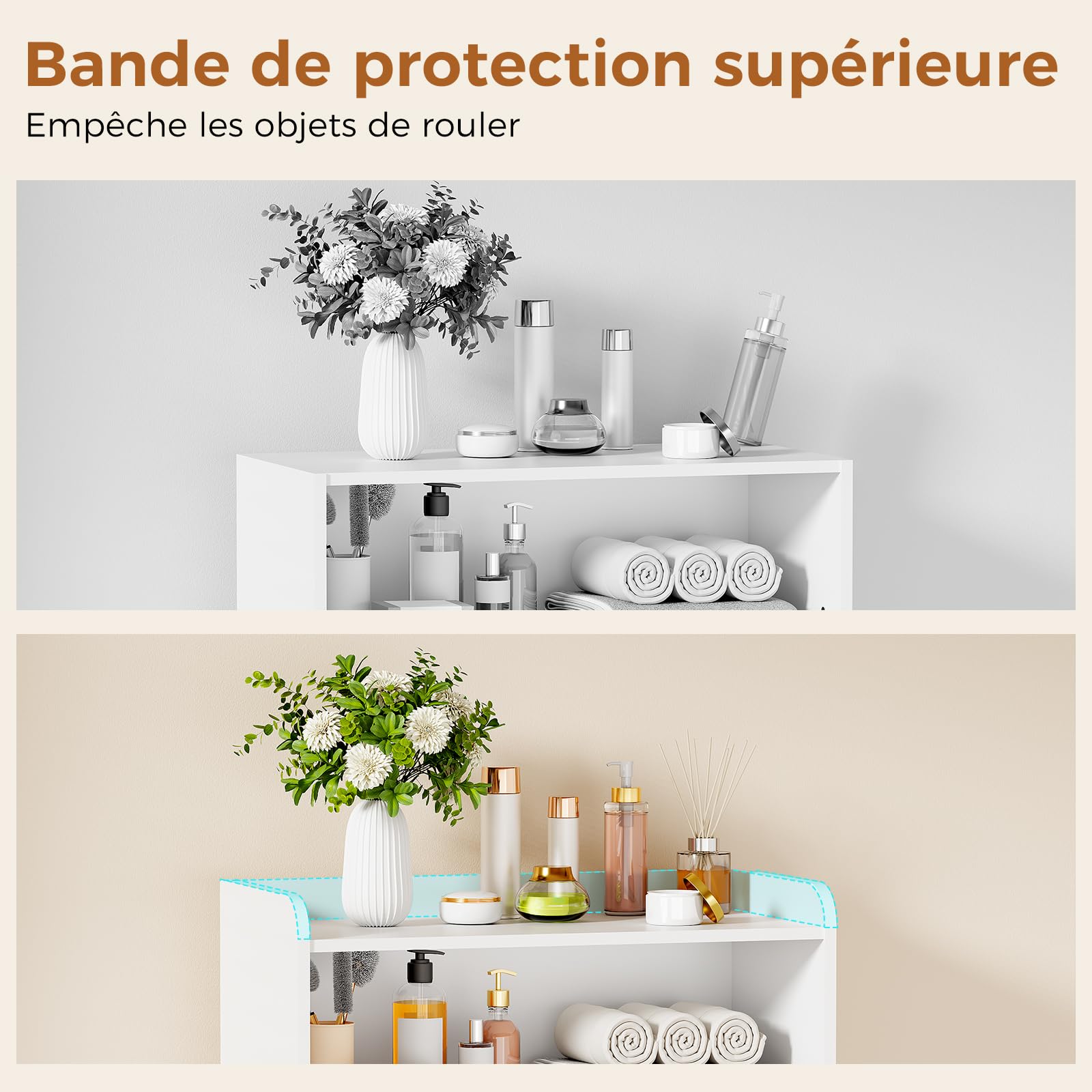 ANWBROAD Meuble Salle de Bain, Meuble de Rangement avec 4 Tiroirs, 1 Porte et Tablettes Réglables, Armoire Haute Salle de Bain, Étagères Ajustables, Blanc 110 x 60 x 30 cm, SBC014W