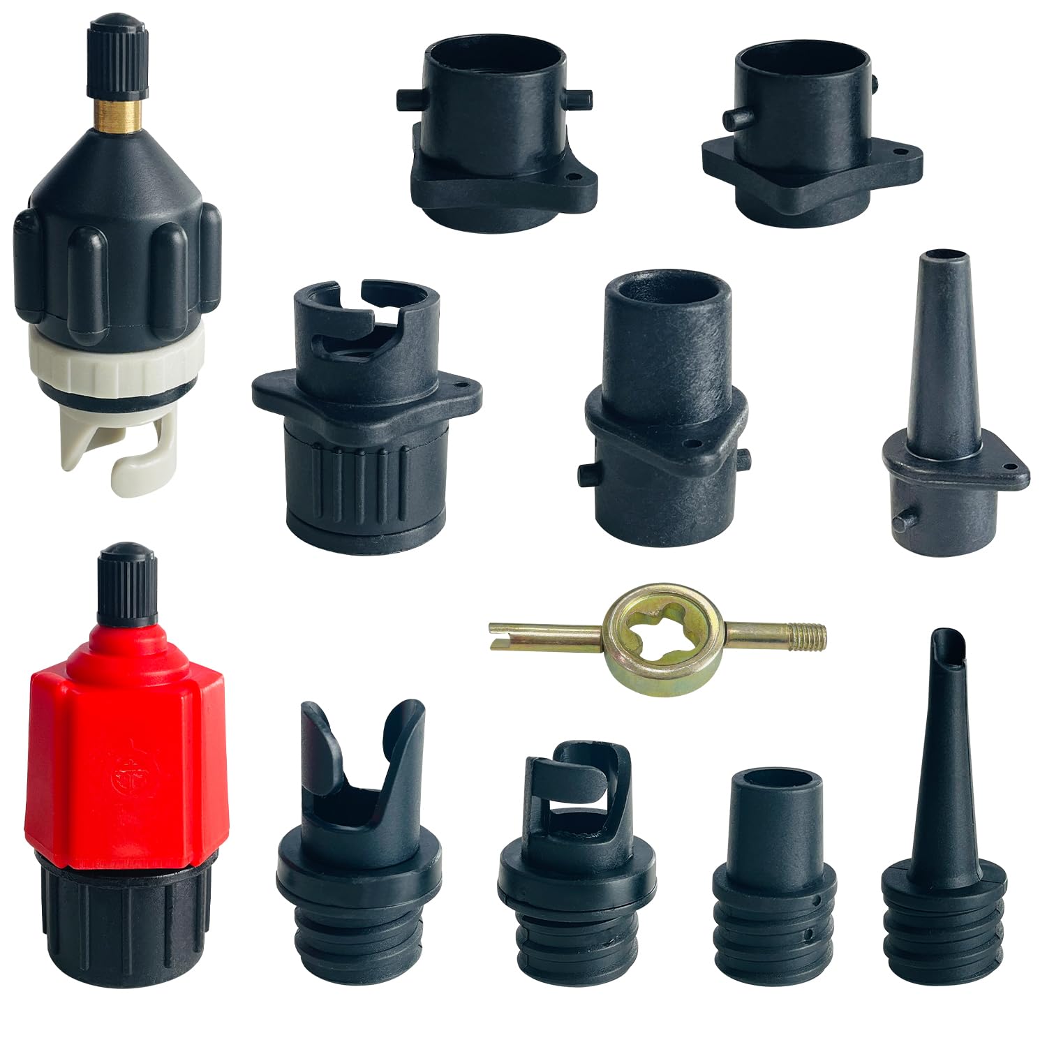 Socpuro Inflatable Sup Pump Adaptor Set, Compressor Air Valve Adapter Air Pump Converter with 9 Air Valve Nozzles for Stand Up Paddle Board Inflatable