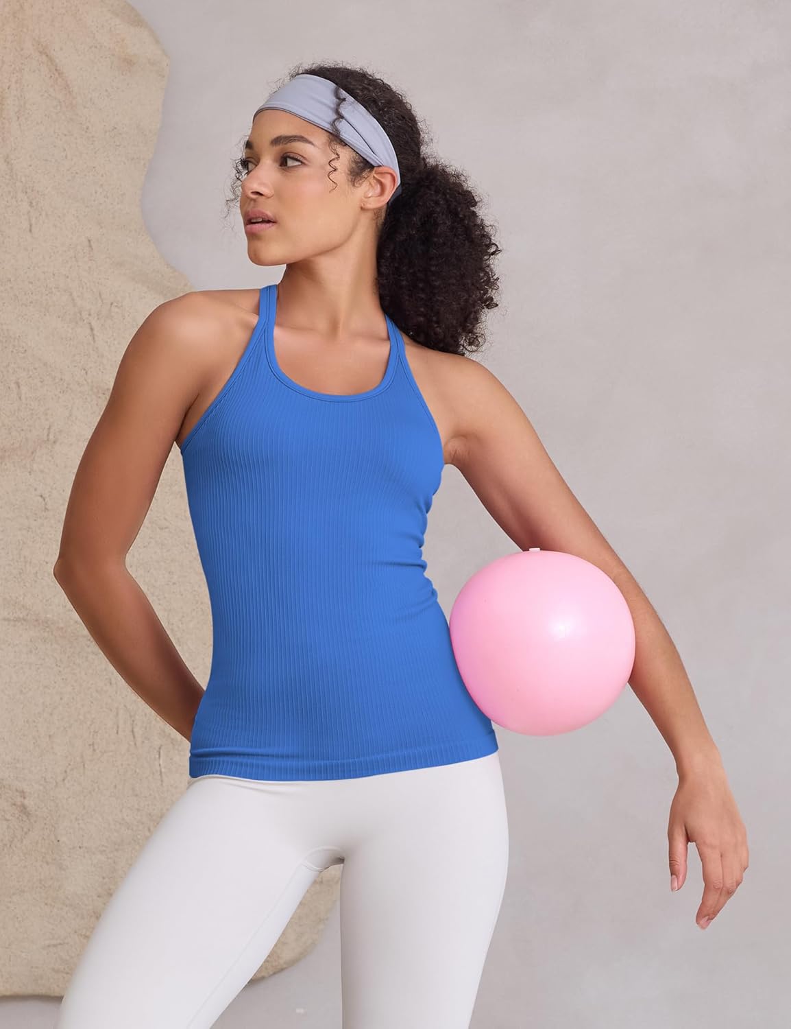 3 Pack Workout Tank Tops for Women with Built in Bra Ribbed Seamless Racerback Athletic Running Gym Yoga Tops
