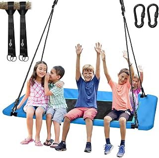 Trekassy 60" Extra Large Rectangle Tree Swing - 700lb Heavy Duty Waterproof Platform for Kids & Adults, Easy Install Kit & Tree Straps (Blue)