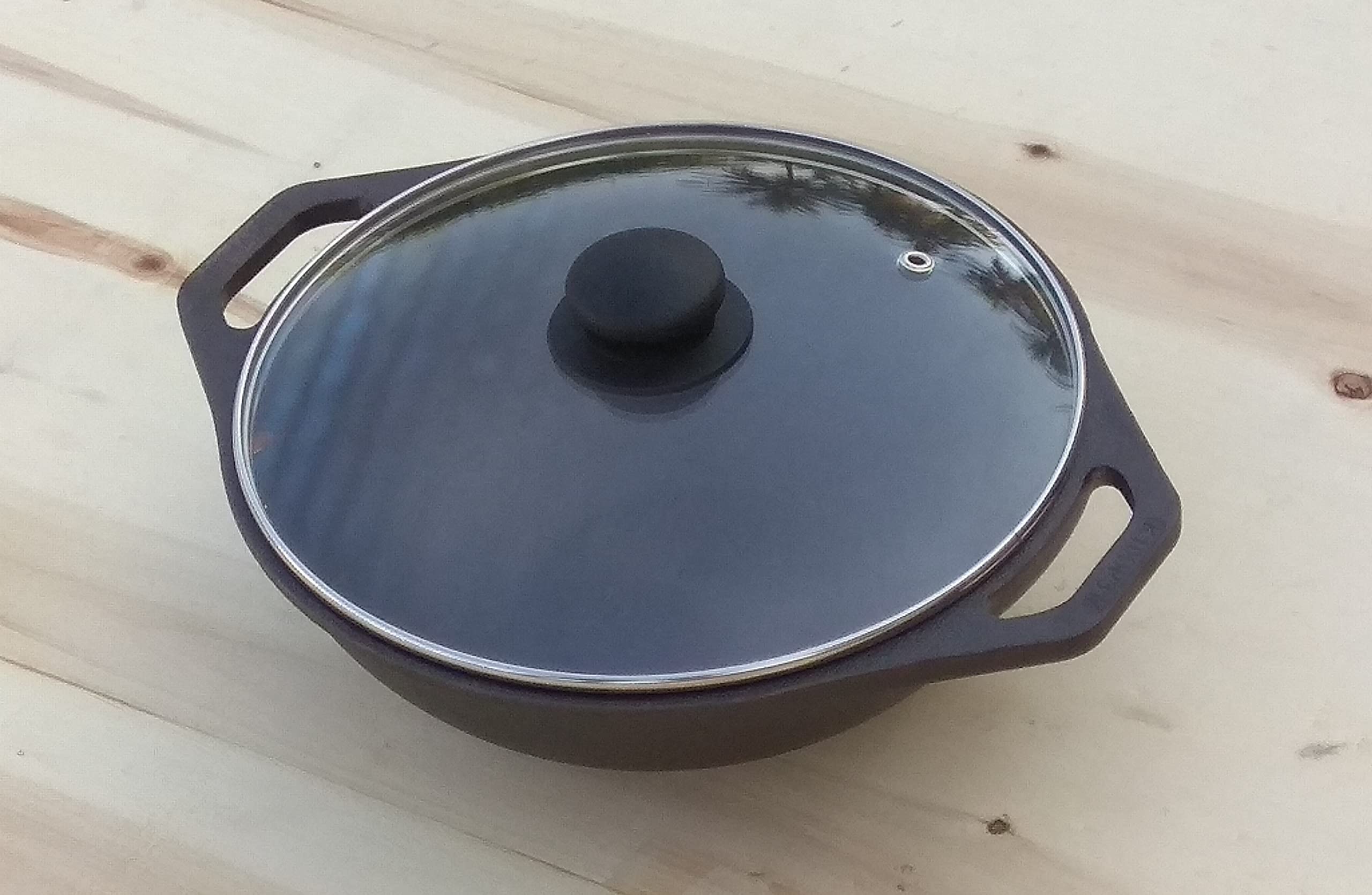 DYNAMIC COOKWARES Premium Flat Base Cast Iron Kadai 10 Inch with Lid (Even matt Finish Pre-Seasoned | Induction Compatible)