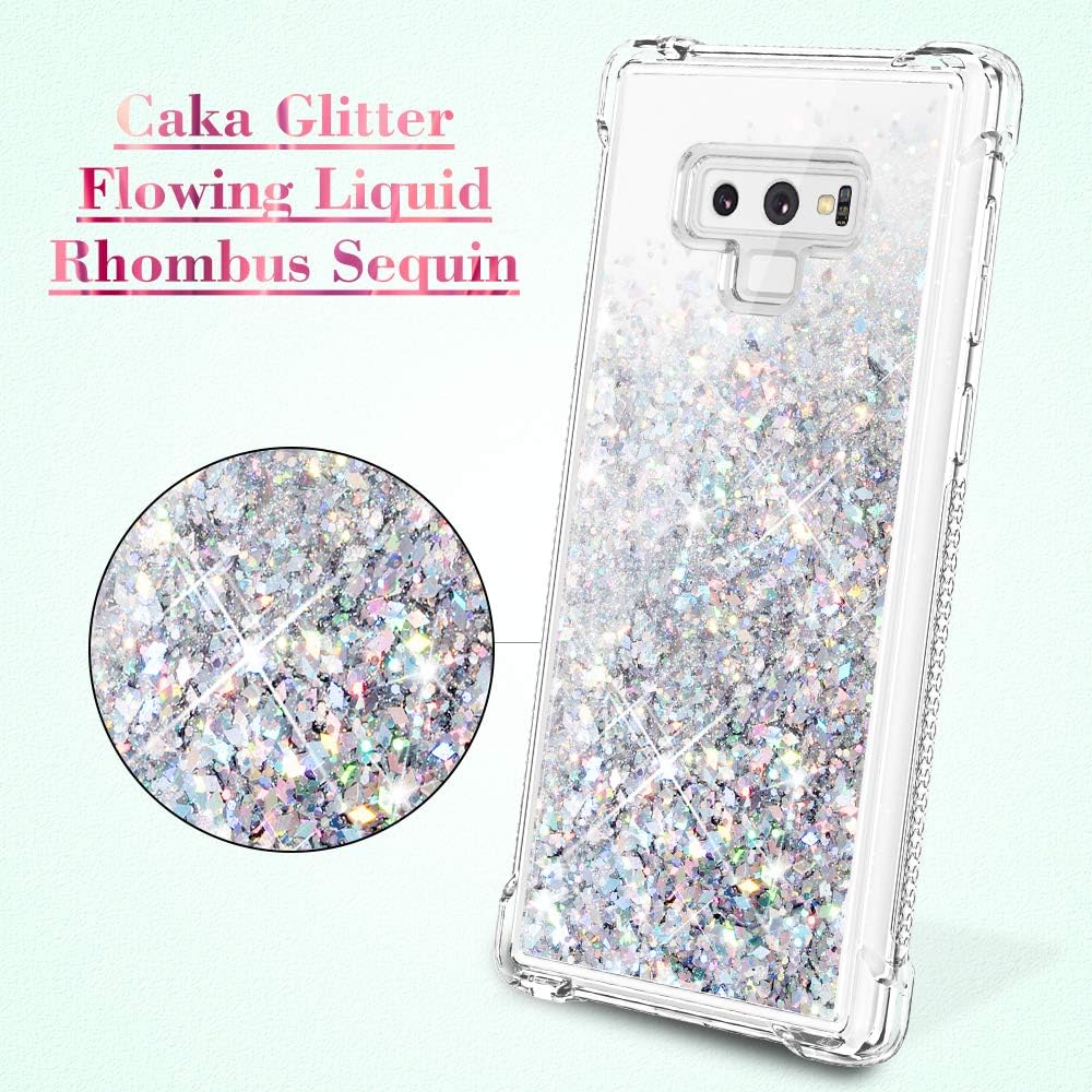 Caka Galaxy Note 9 Case, Galaxy Note 9 Glitter Case Shockproof Glitter Series Luxury Bling Fashion Flowing Liquid Floating Sparkle Soft TPU Clear Case for Samsung Galaxy Note 9 (Silver)