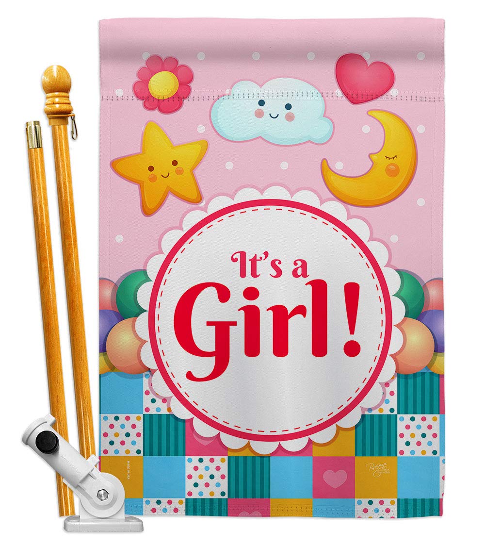 Its a Baby Girl House Flag Set Celebration New Born Shower Boy Occasion Anniversary Party Small Decorative Gift Yard Banner Double-Sided Made In USA 28 X 40