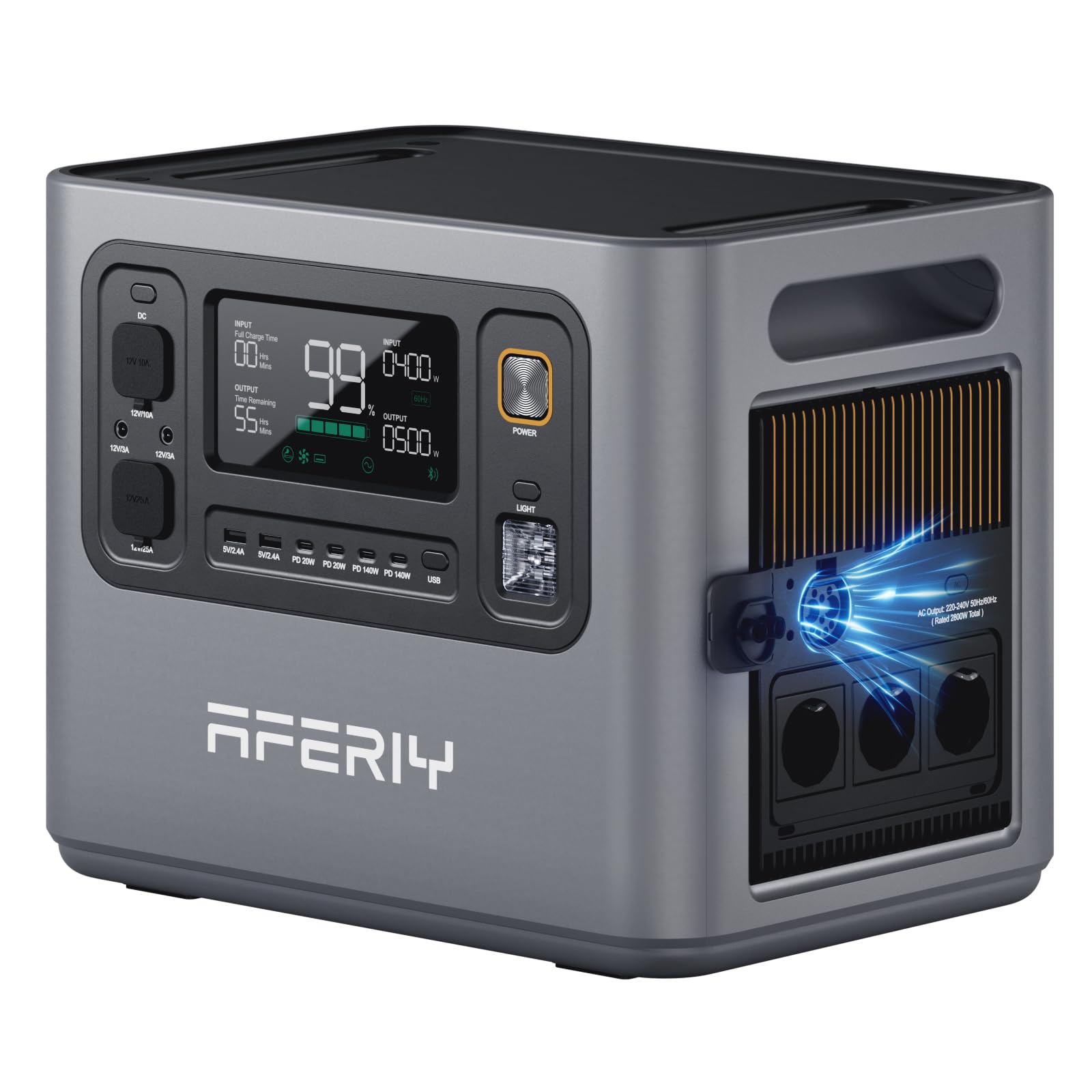 AFERIY 3000W2048Wh Tragbare Powerstation, Erweiterbar auf 10240Wh, Camping | Solargenerator 1,3Std Schnellladung, 13 Ausgänge, <10ms USV, mit APP, BMS, für Camping/Wohnmobil/Garten/Notfall/Off-Grid