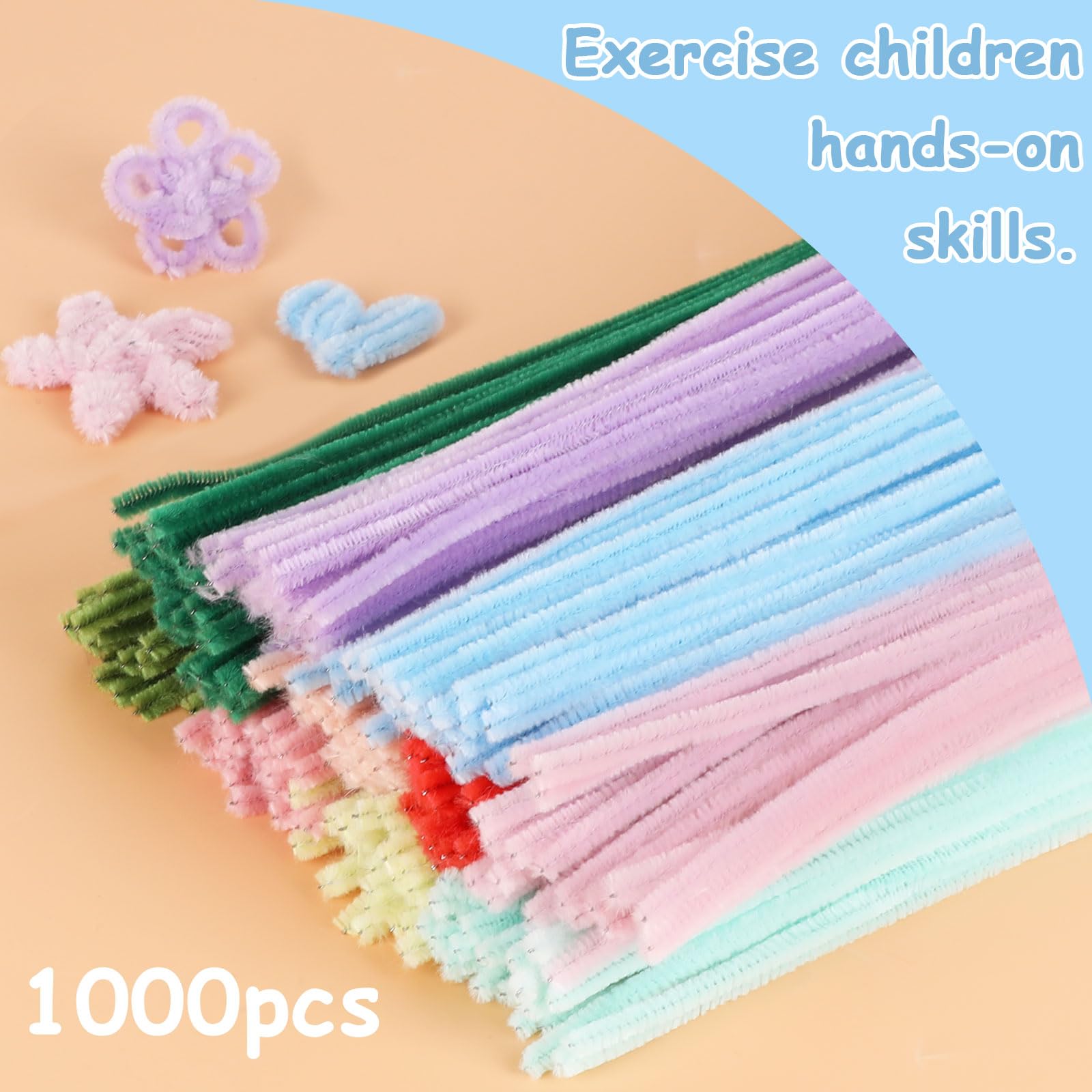 LOMIMOS Pfeifenreiniger zum Basteln, Pfeifenreiniger, Chenille-Stiel, bunt, für Kinder, Bastelbedarf, Zuhause, DIY, handgefertigte Kunst (10 Farben)