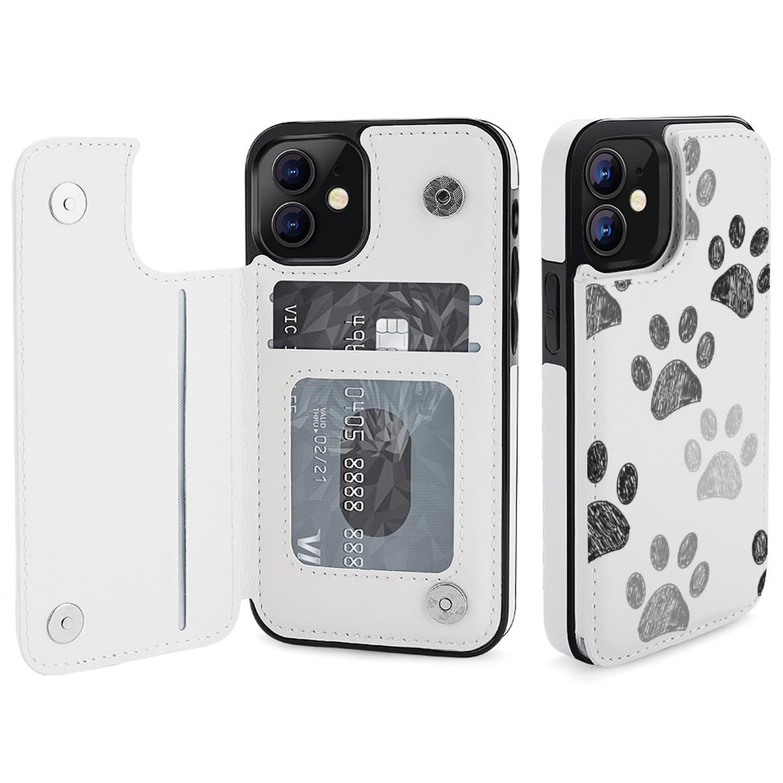 Dog Paw Print Black White Flip Wallet Case Compatible with iPhone 12 Mini Cute Phone Case Cover with Card Holder