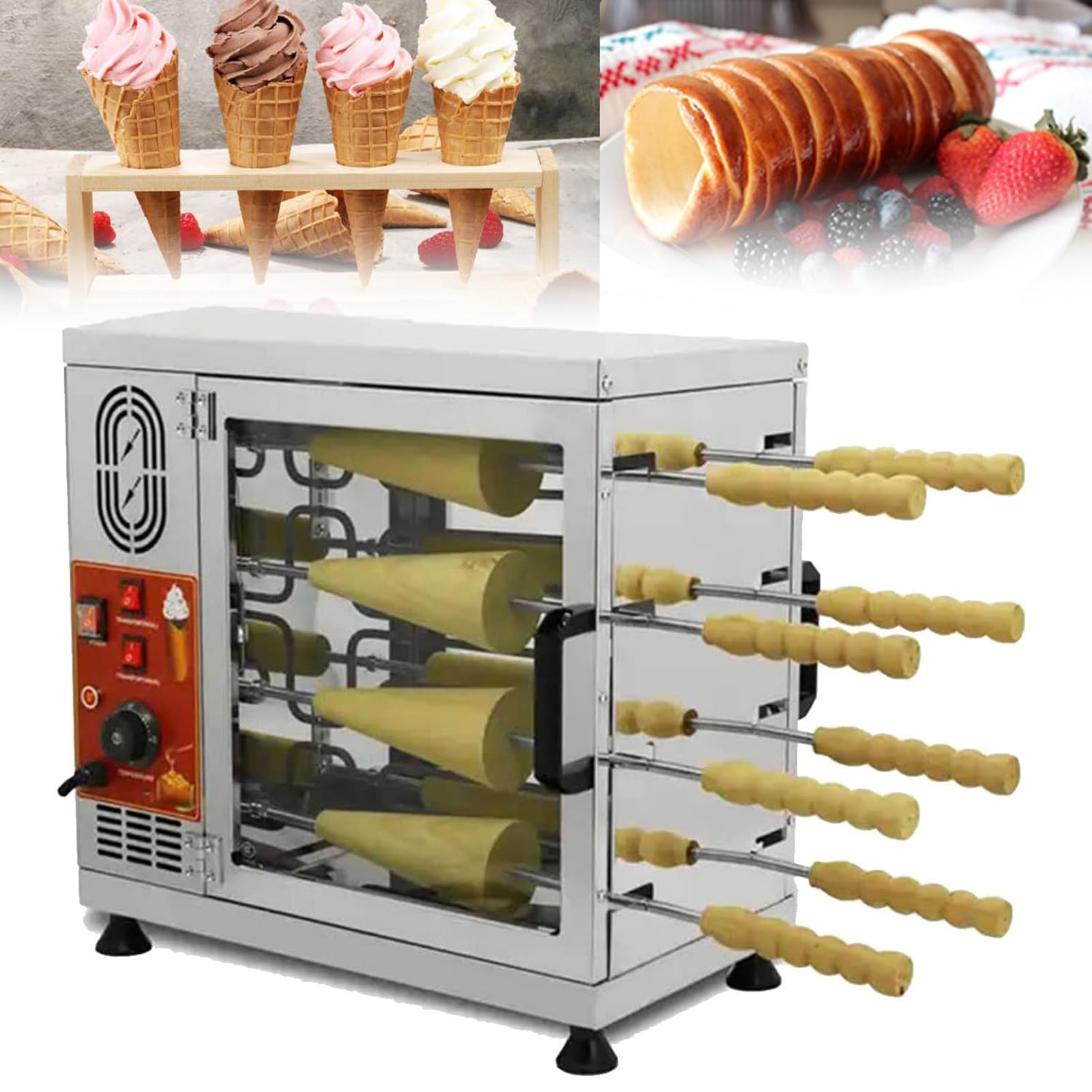 Commercial Chimney Cake Machine Oven, 3200W Electric Toaster Machine With 8/16 Pcs Roller, Chimney Bread Roll Grill Maker For Restaurant