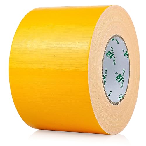 BOMEI PACK Cinta de conducto amarilla de 4 pulgadas de ancho, cinta adhesiva industrial resistente al agua de color 9.0 mil x 4 pulgadas x 55 m para