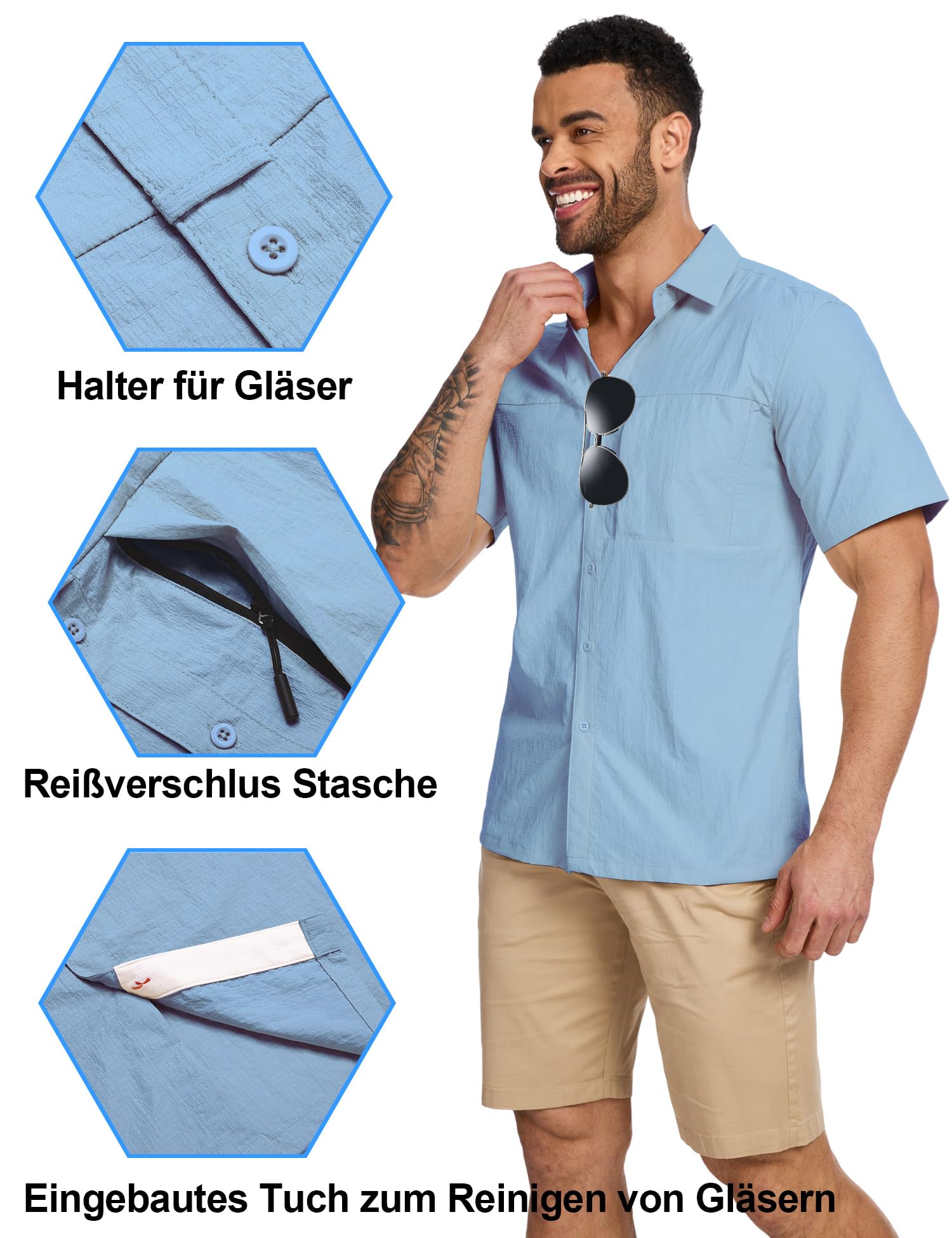 Camisa de manga corta para hombre, de secado rápido, informal, informal, transpirable, para senderismo, pesca, safari, viajes, golf