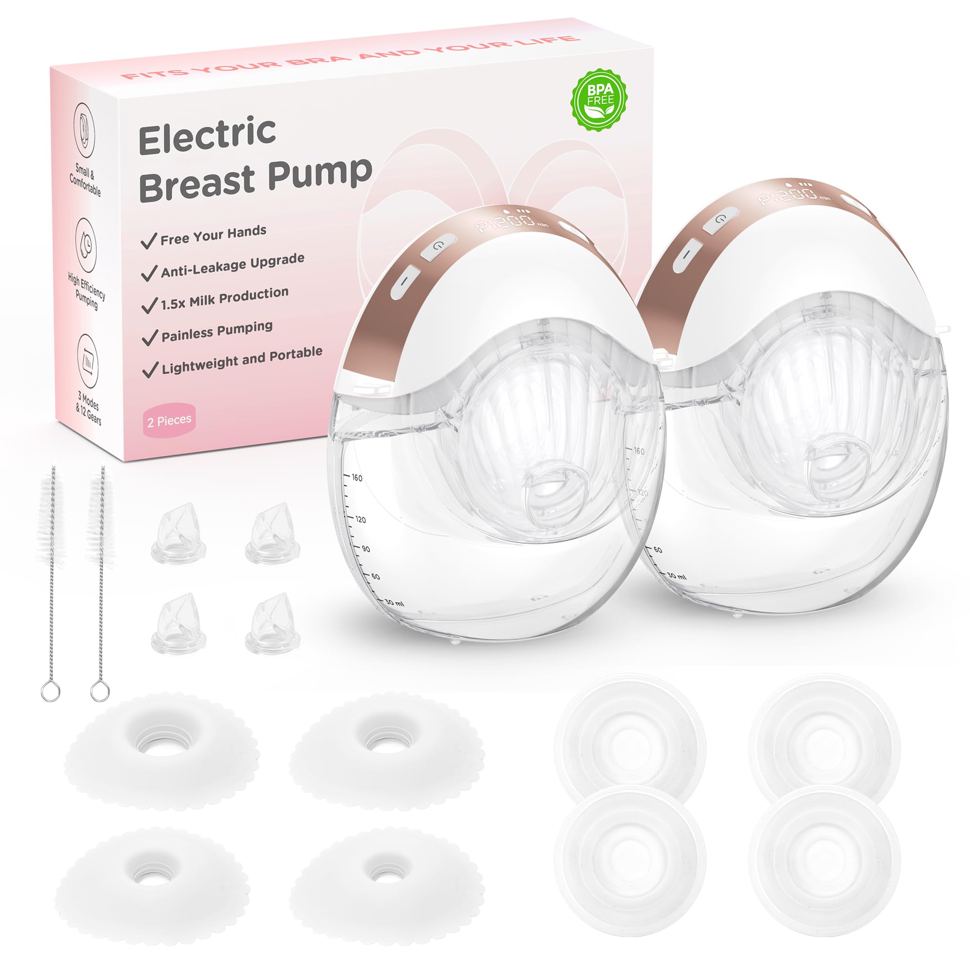 Haokoo Sacaleches Electricos Manos Libres, Discreto Extractor Leche Materna | Ultraligero 205 g, Silencioso <40 dB, 1,5× más Rápido, 3 Modos 12 Niveles, sin BPA, Indoloro, Portátil