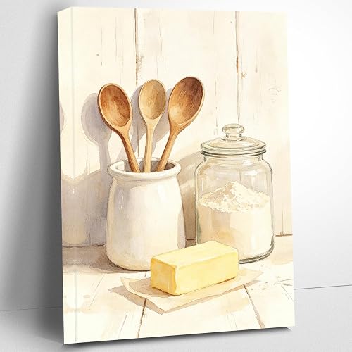 Craftline Kitchen Canvas Wall Art, Watercolor Baking Tools Neutral Tone