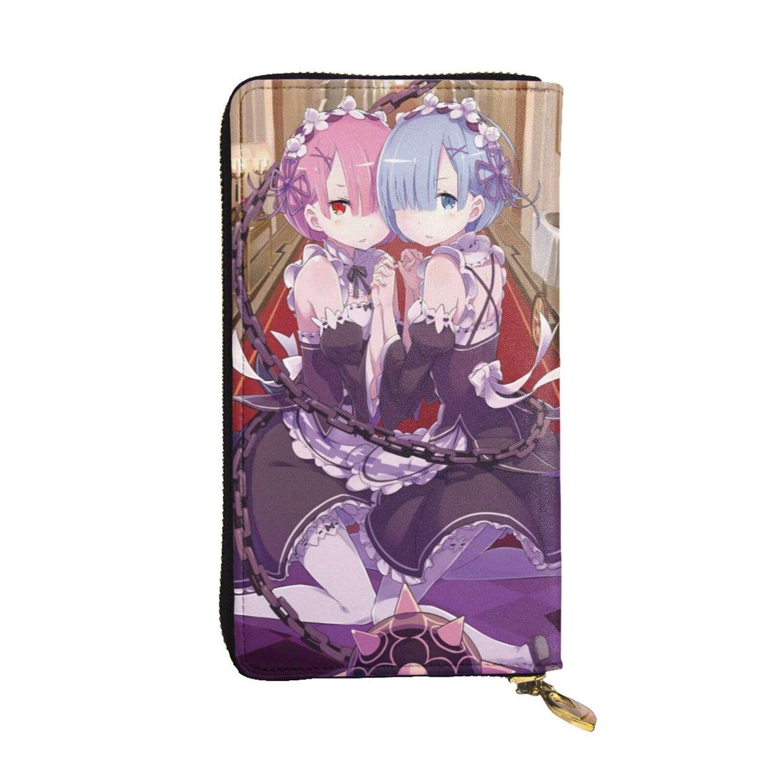 Anime Re Zero Ram and Rem Leather Wallet Microfiber Leather Zip Purse Anime Fashion Long Wallets for Men's Women's, Black