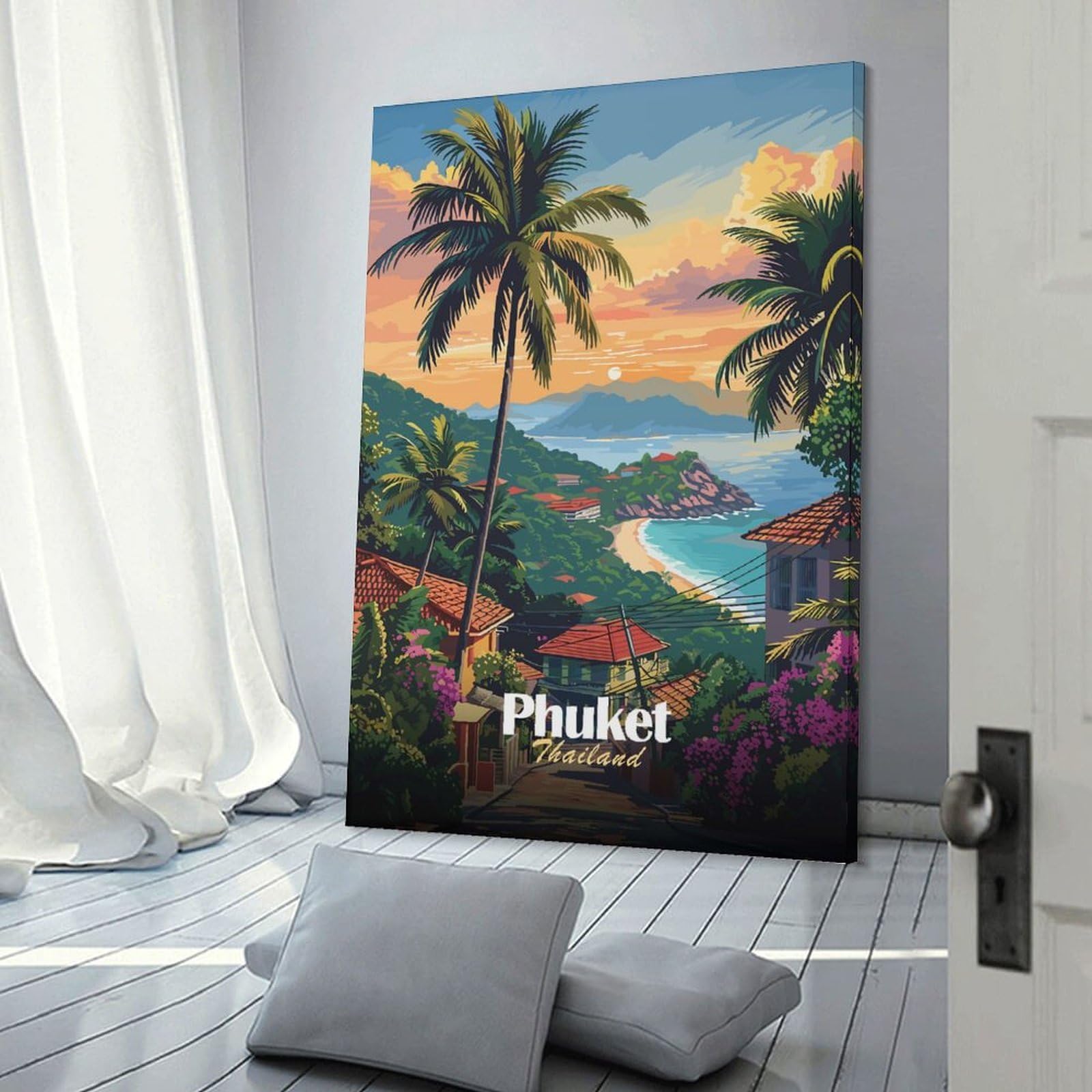 Junmoney Phuket Thailand Sunset Canvas Wall Decor 24x36inch(60x90cm), for Corridors, Hallways Or Apartment Entries, A Stylish Accent for Home Entrances