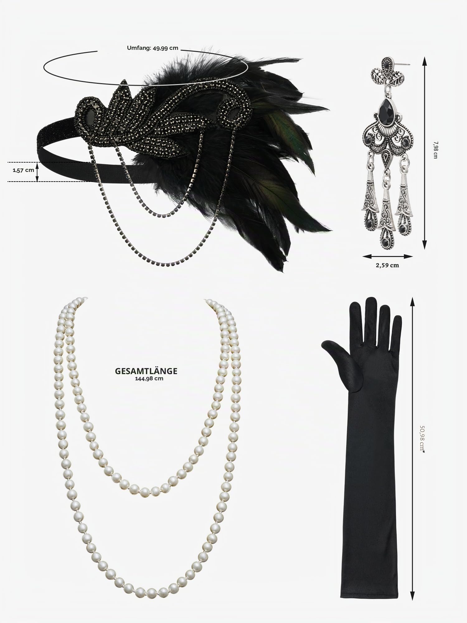 SWEETV 20er Jahre Kostüm Damen, Gatsby Kleid Damen mit 20er Jahre Kleid Accessoires, Charleston Flapper outfit