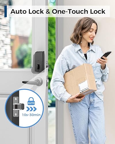 Miniatura 6 de Cerradura de puerta de entrada sin llave con juego de asa, control de aplicación con teclado Deadblot con asa, LNDU 100 códigos de cerradura de