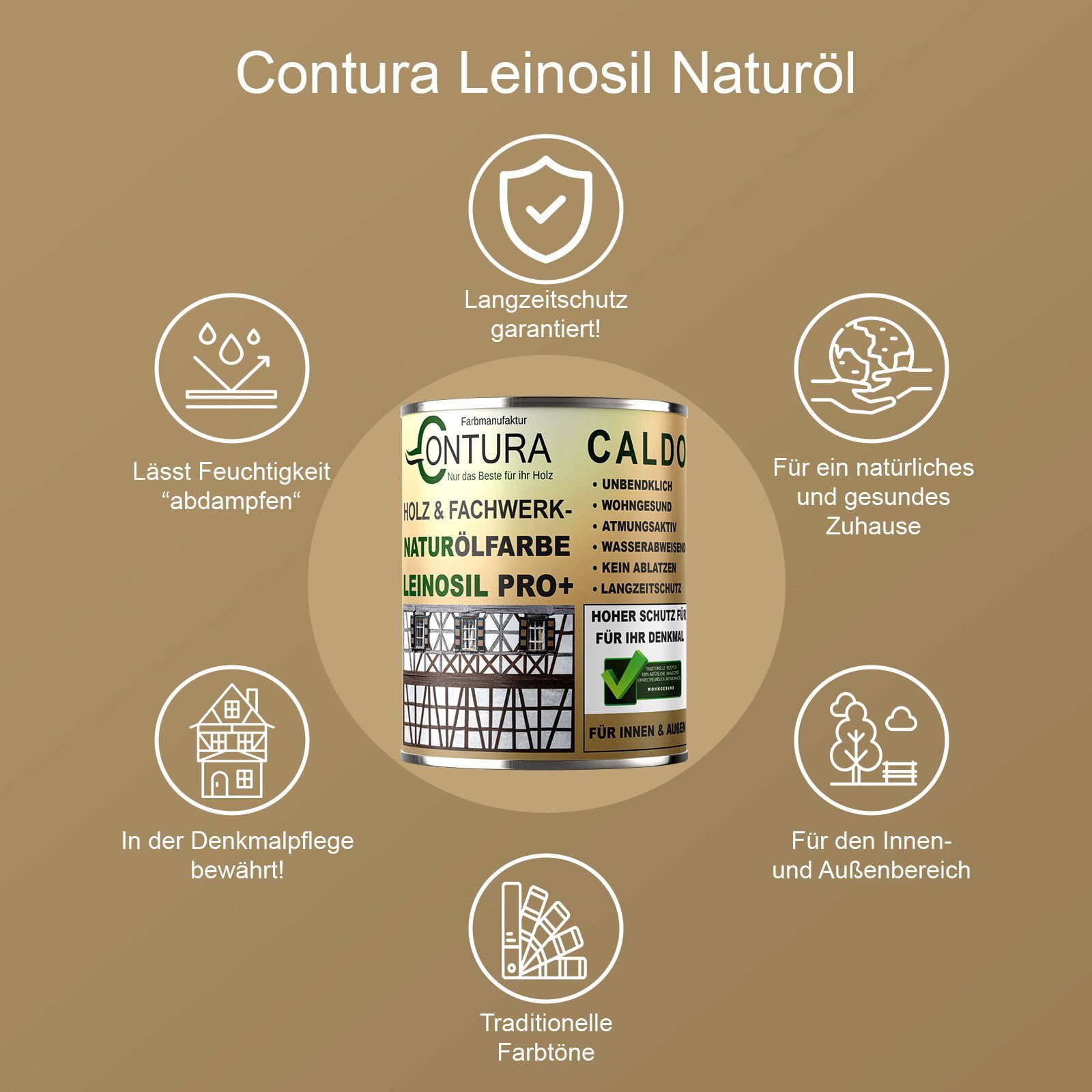 Contura Bio Wetterschutzfarbe Naturöl Fachwerk Haus Ölfarbe Öko Leinölfarbe Holz Farbe (Mahagonibraun, 1 Liter)