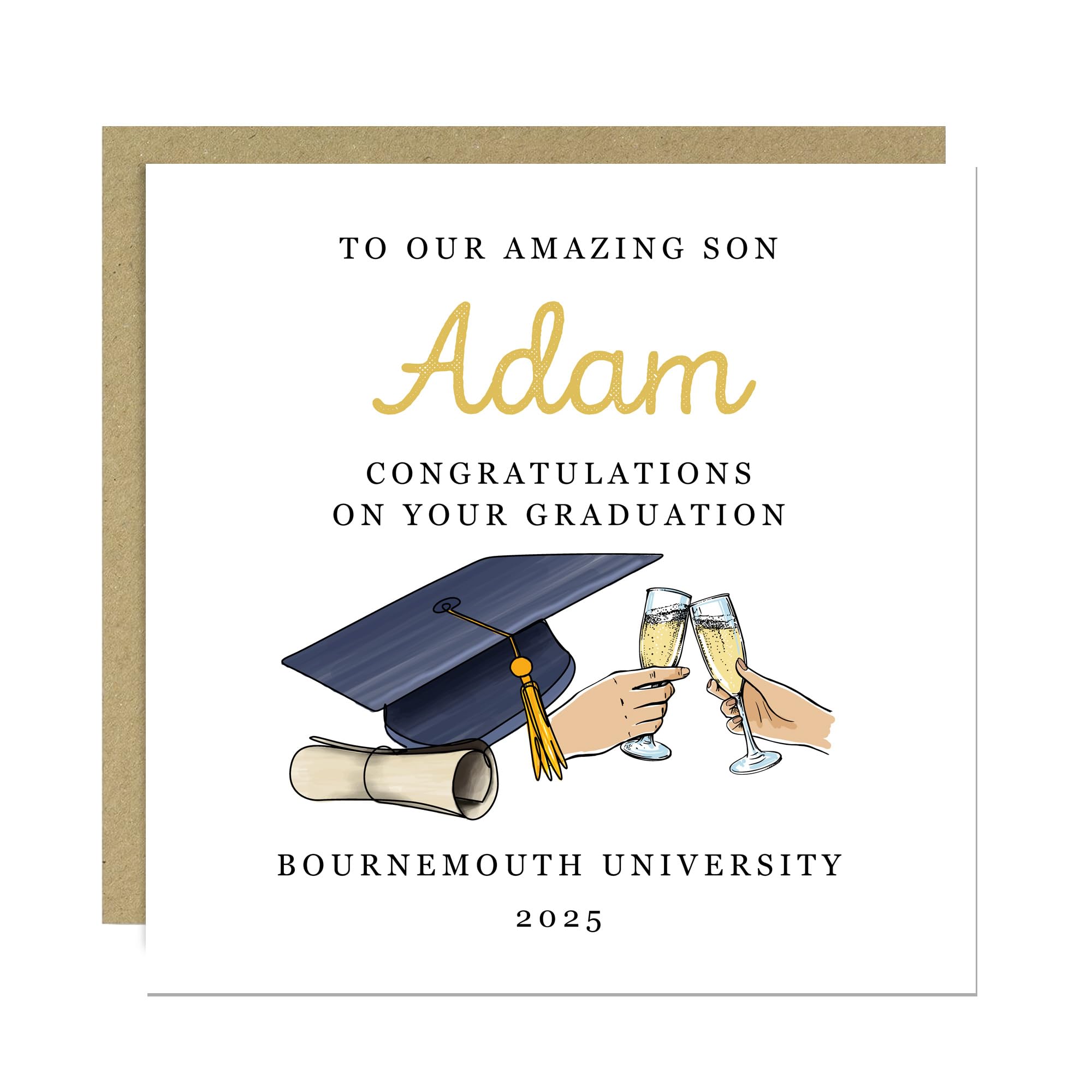 RED OCEAN Personalised Graduation Card For Son Congratulations Graduate Card From Mum and Dad Customi 145x145mm With Kraft Envelope