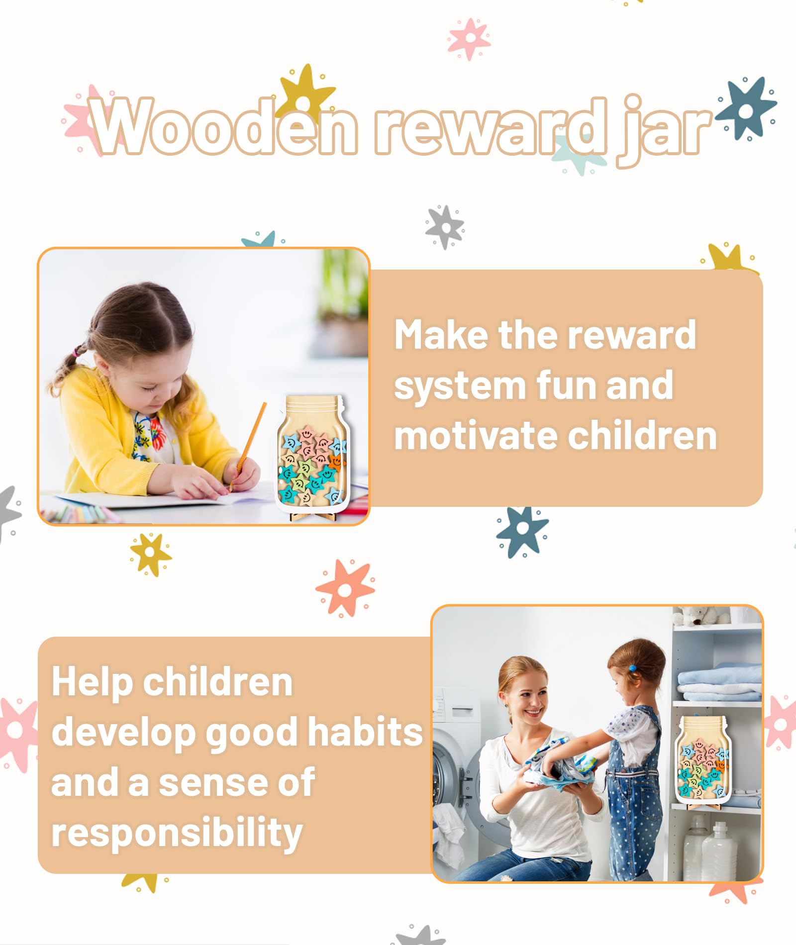 Star Stickers for Kids Rewards, Reward Jar for Home and Classroom Use, Colorful Smiley Star Design, Behaviour Potty Training and Daily Chores Reward Chart for Kids, Reward Jar for Classroom (Star) - Image 4 thumbnail