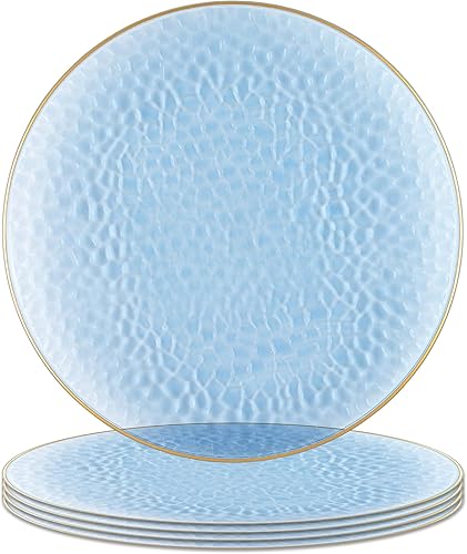 PARTY BARGAINS Placas de carga de 13 pulgadas, paquete de 4, borde azul dorado martillado, cargadores desechables resistentes para comedor elegante,