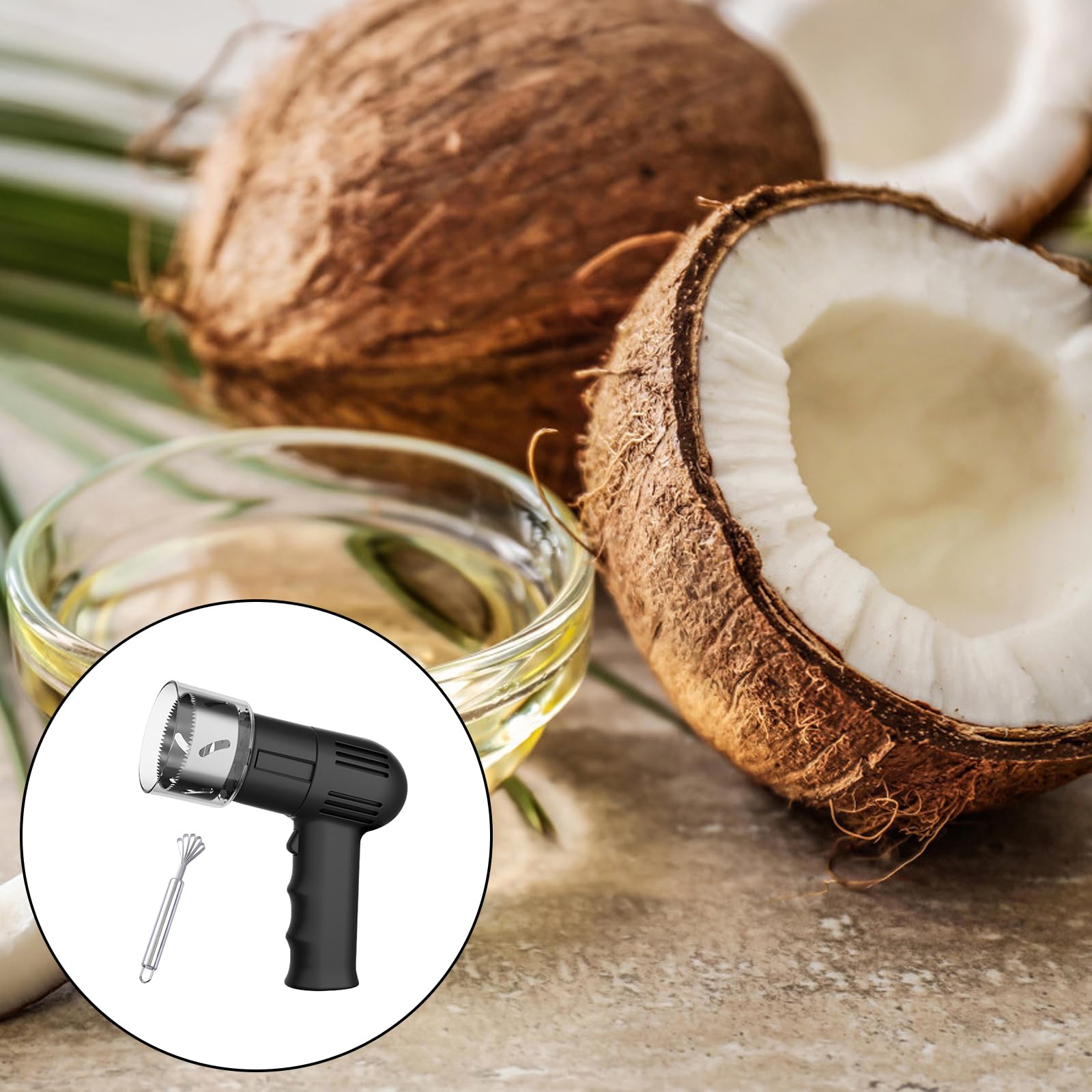 Apriscatole Elettrico per Cocco, Apriscatole Portatile per Cocco con Raschietto per Cocco, Strumento per Aprire il Cocco, Grattugia per Cocco in Acciaio Inossidabile, Adatto per Cocco (Nero)