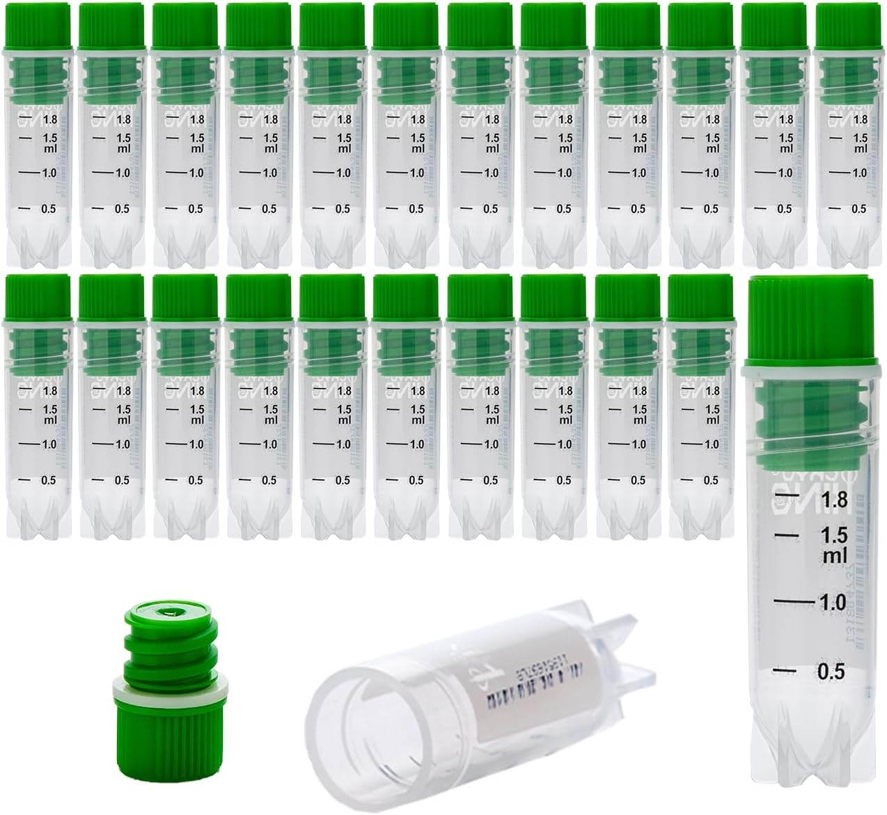 Cyogenic Vials Tubes 2.0 ml Internal Thread Sterile self-Standing Side Barcode, 25 Pcs/Bag, 20 Bags/Pack, 1000 Pcs/Case
