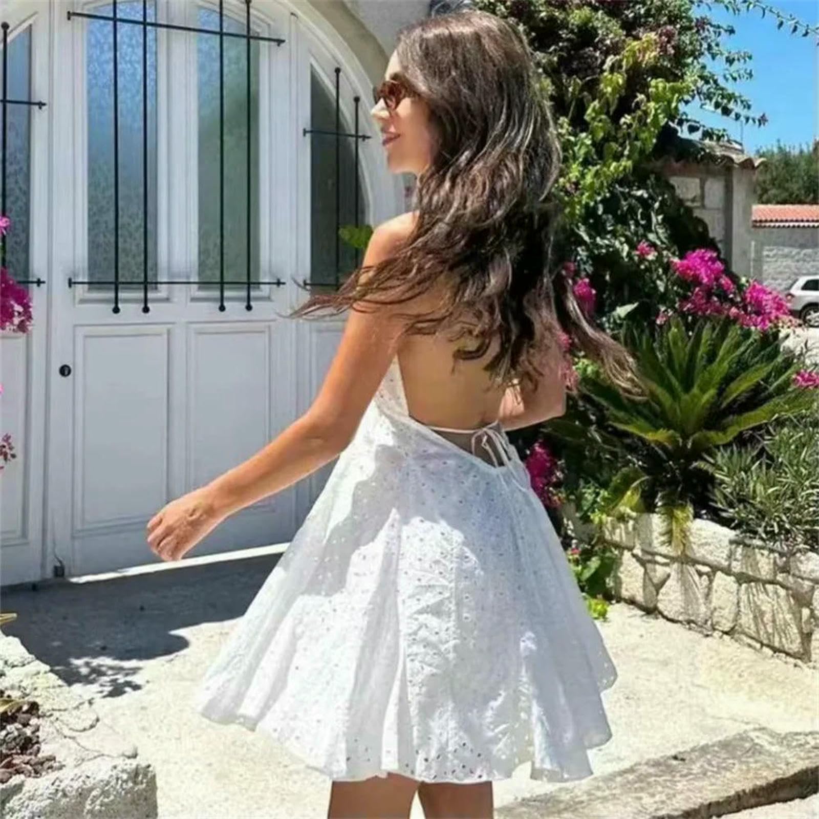 Robe Femme Chic Et Elegant Nouvelle Facement Folme Concutal Cassulle Sexy Sexy Holow Out La Roble De Cou De Couche-Blanc-m