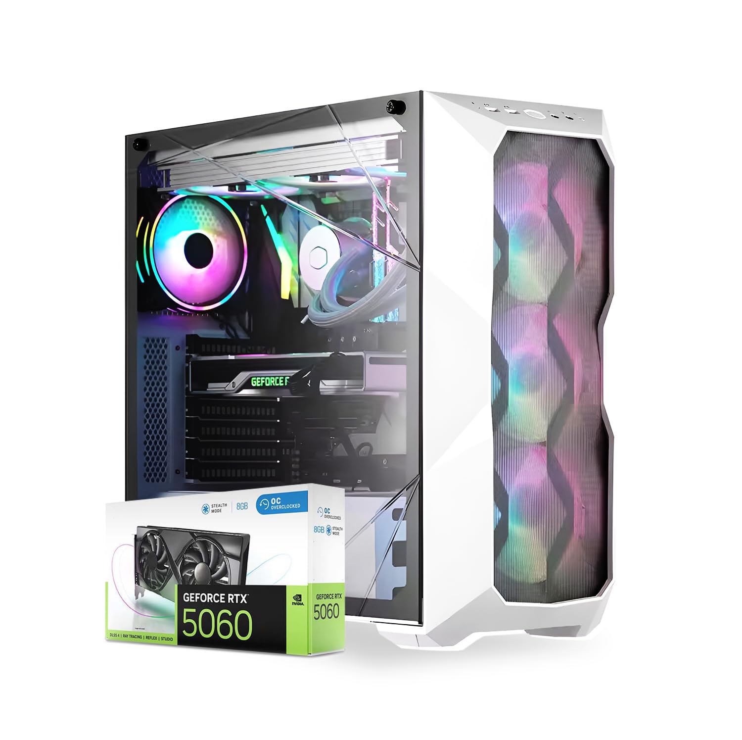 First Wave Stormcaller Gaming PC – 14th Gen Intel i7-14700K, RTX 5060 8GB Graphics, 64GB DDR5 RGB RAM, 1TB NVMe Gen4 SSD, WiFi, ARGB Liquid Cooling, Win11 Pro, 2Y Warranty, White – High-Performance PC