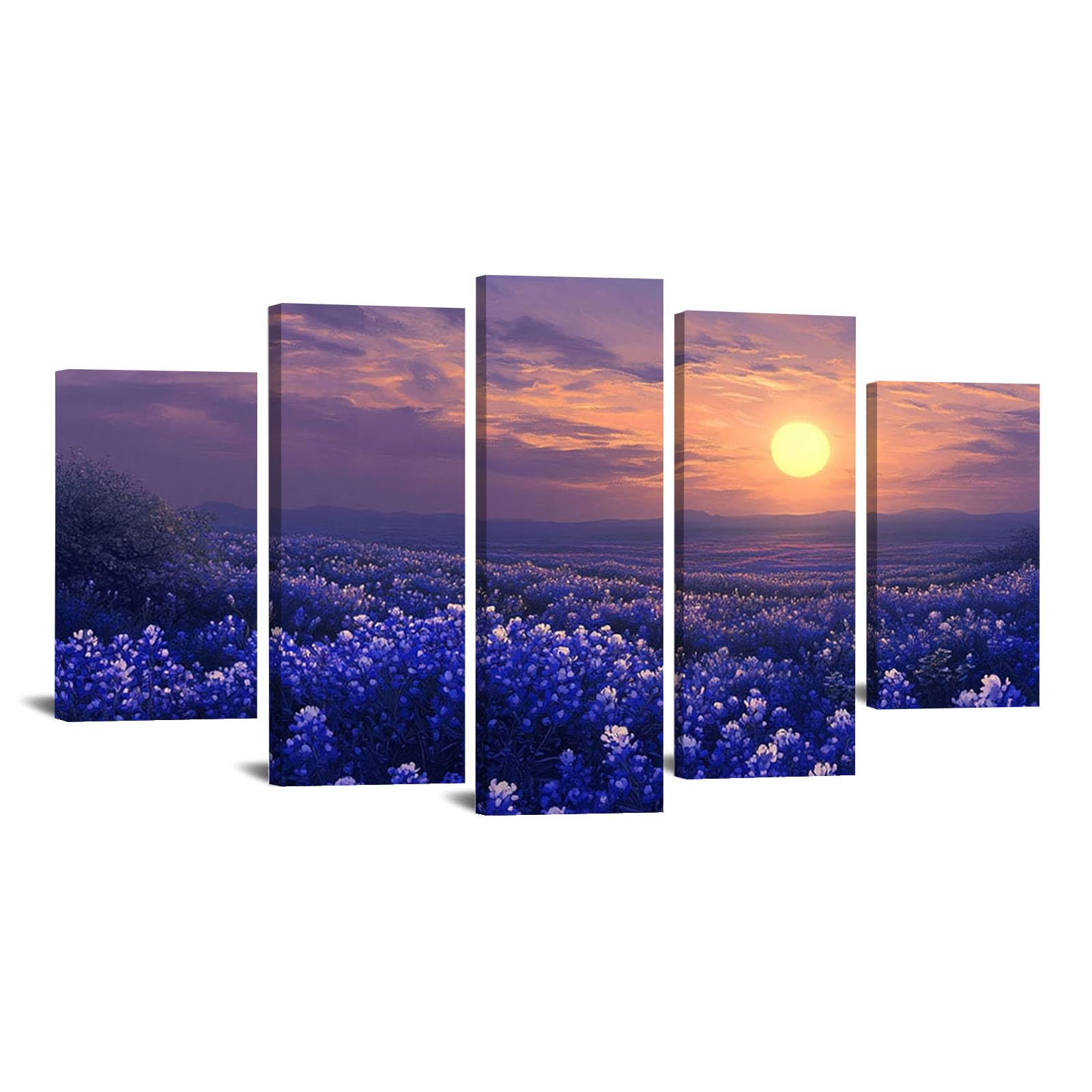 AMXBZC 5 sztuk obrazy nowoczesne rośliny naturalny kwiatowy wzór dekoracji salonu, sypialni, łazienki, kuchni, biura, jadalni, baru (fioletowy 3)-55 x 100 cm oprawiony