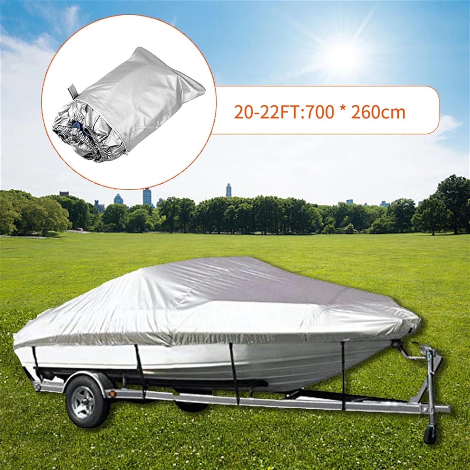 Tendalino Barca Copertura for barca, protezione esterna for yacht, impermeabile, resistente, argento riflettente, tessuto Oxford 300D, anti-sfondamento, durevole, antistrappo Telo Copri Barca(16-18FT)