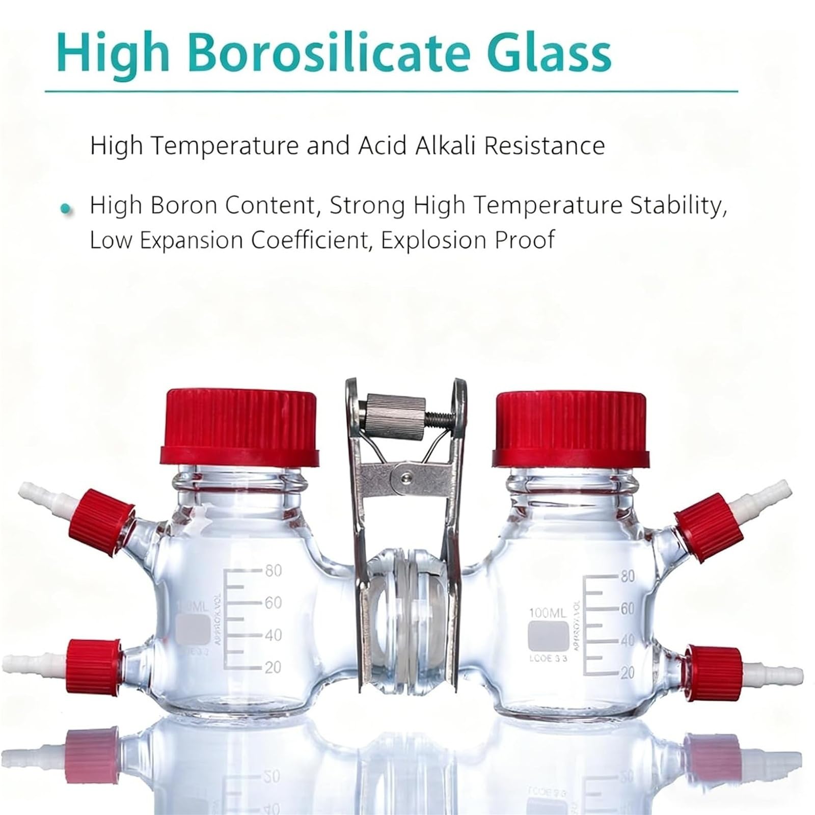 Zweizelliger Reaktor Aus H-Typ-Glas Mit Hohem Borosilikatgehalt, 100 Ml Elektrochemische Reaktionskammer, Mit Protonenaustauschmembran Und Turmanschluss, For Laborflüssigkeitsexperimente