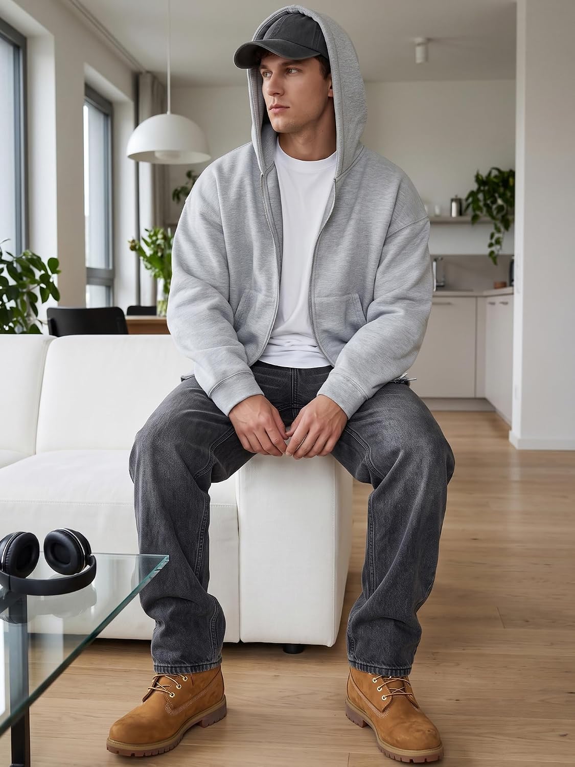 Men Woman Cropped Zip Up Scuba Hoodie Oversized Sweatshirt Jacket