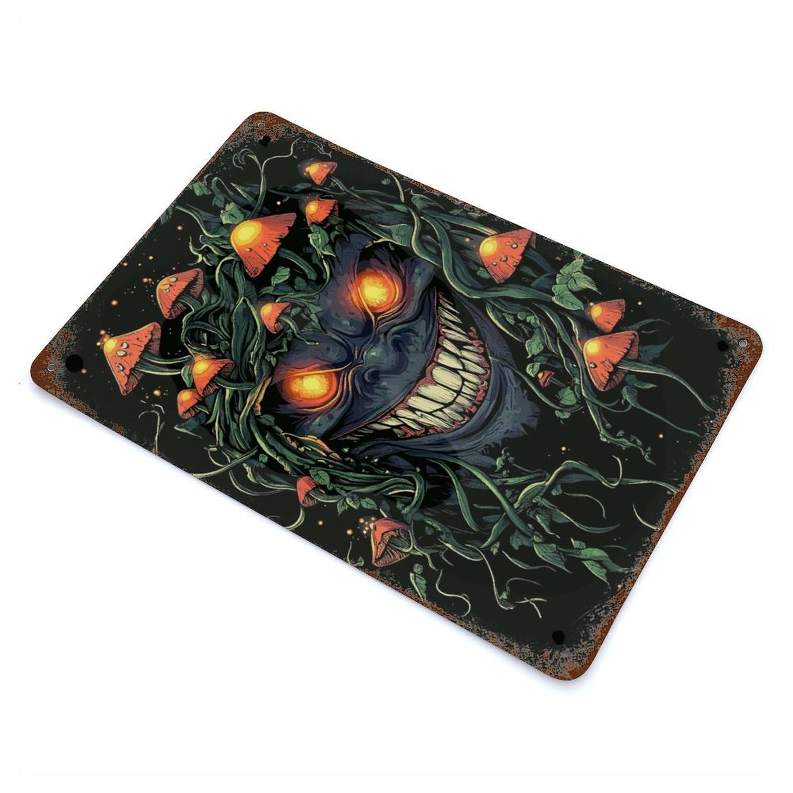Goblincore Glowing Goblin with Mushrooms Rusty Metal Tin Sign 11.8"x7.9", Industrial Home Decor for Garage, Pub Or Kitchen