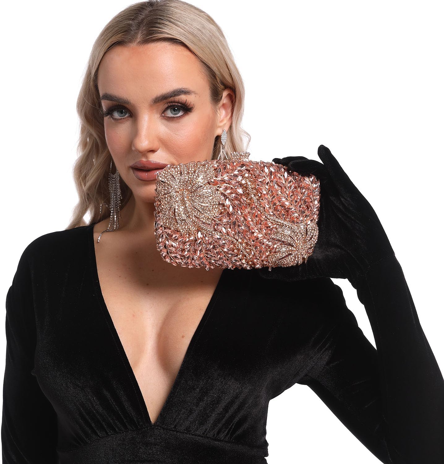 Boutique De FGG Flower Evening Bags Formal Party Floral Crystal Clutch Handbags Bridal Wedding Rhinestone Clutch Purses,Mini - Image 2