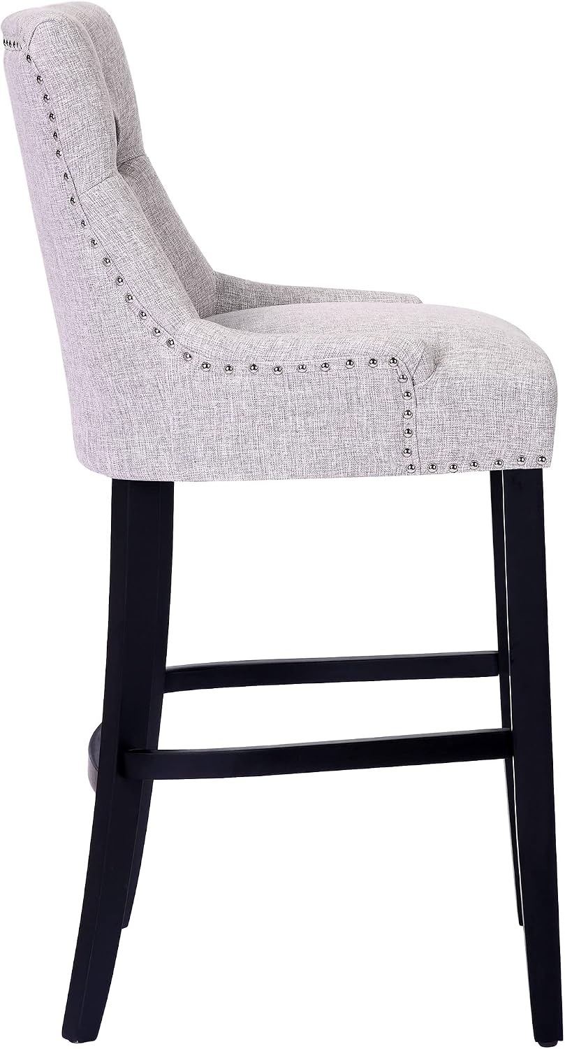 WestinTrends Hayes Hayes 29" Upholstered Wood Bar Stool with Tufted Back (Set of 2), Light Gray
