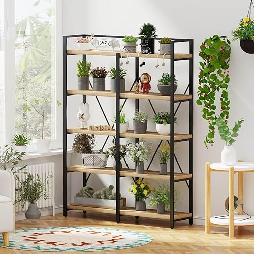 Miniatura 7 de FATORRI Estantería industrial de 5 niveles, estantería alta de madera rústica y metal con estantería abierta grande para el hogar, oficina, sala de