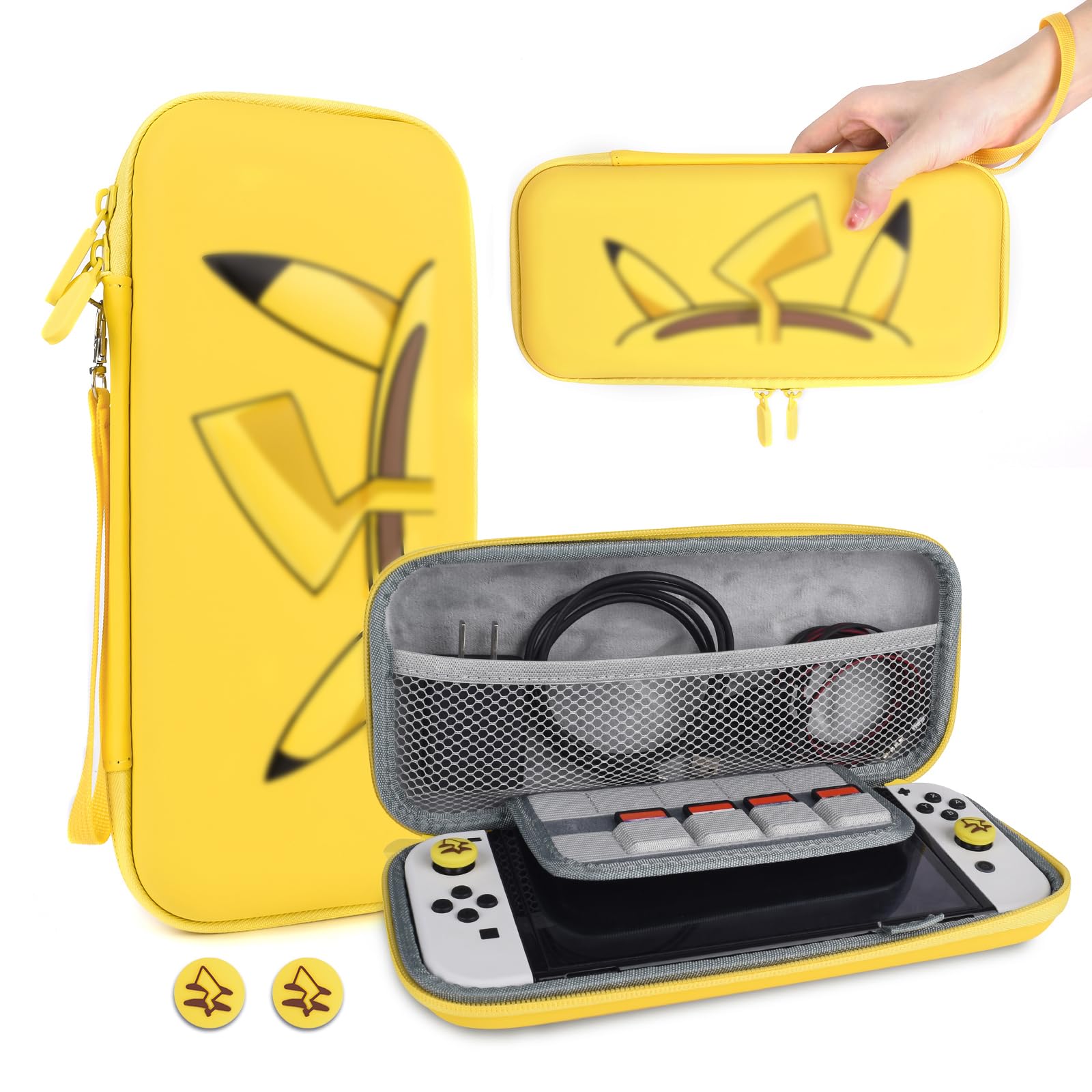 DLseego Custodia da trasporto per Switch e Switch OLED, custodia da viaggio portatile con tappi per i pollici - Giallo