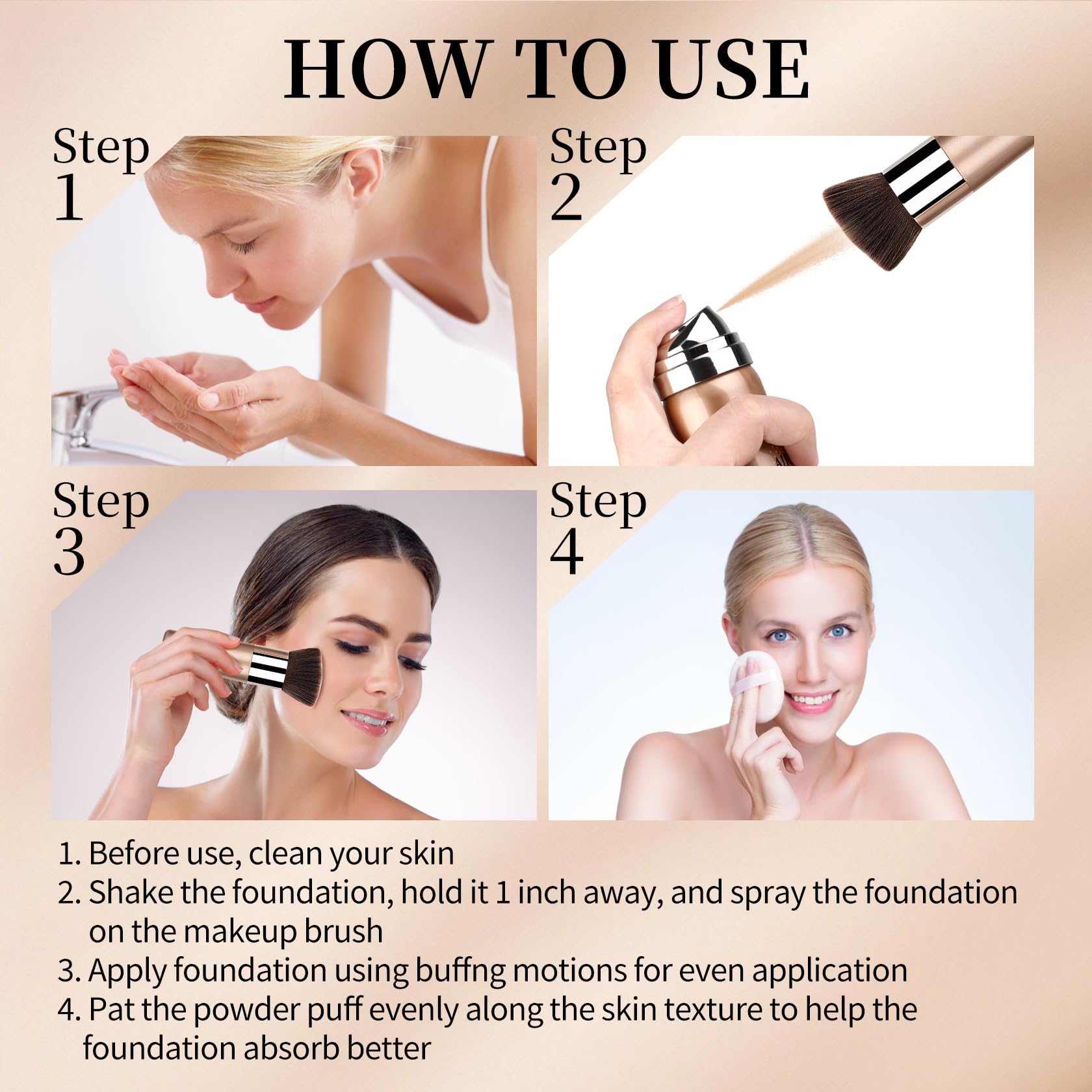Fondotinta con aerografo, trucco con aerografo Silk Flawless, base di copertura modulabile, per donne anziane, adolescenti e donne di mezza età, ingredienti idratanti, coppia