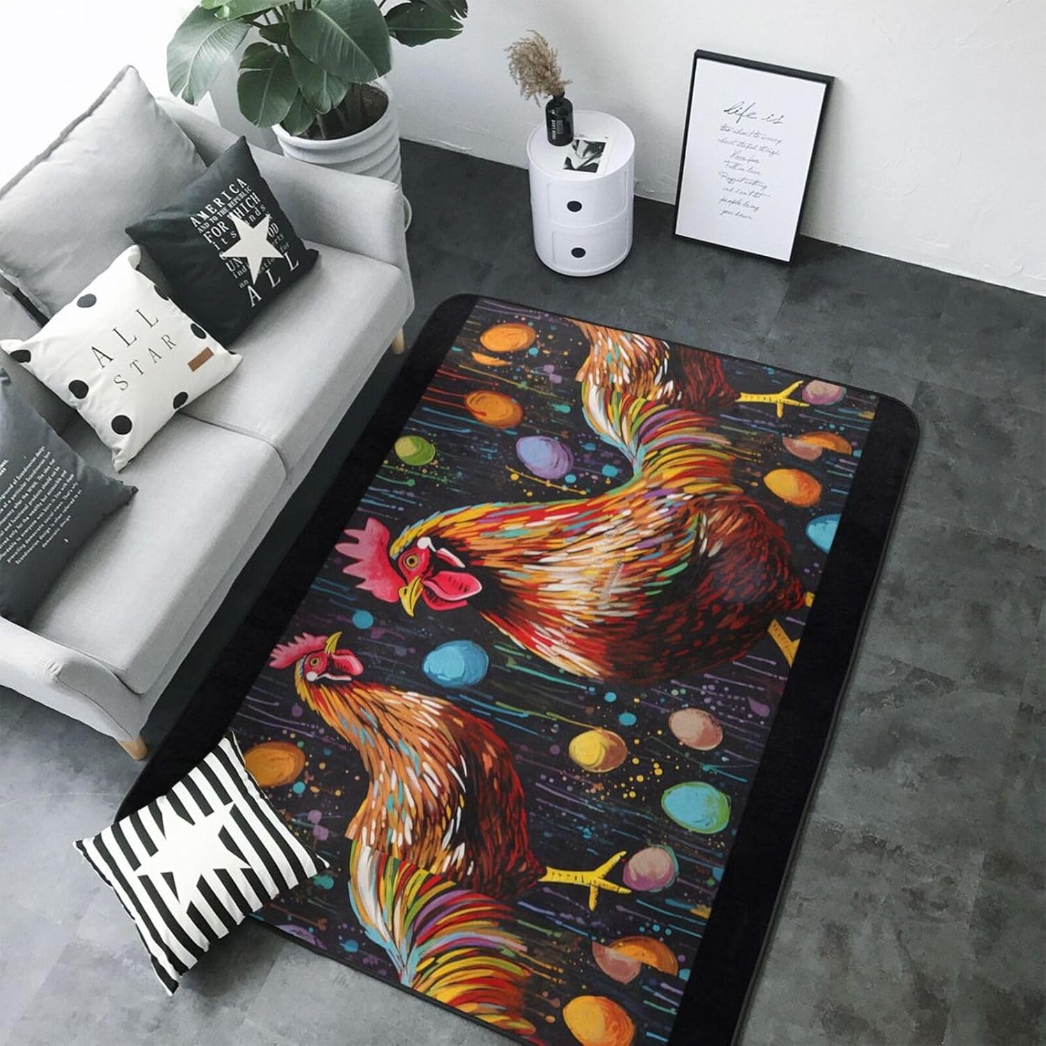 Flannel Non-Slip (Chicken Print) Rug Pad 80Ã—50in Soft Washable Protective for Hardwood Floors Bedroom Bathroom Living Room