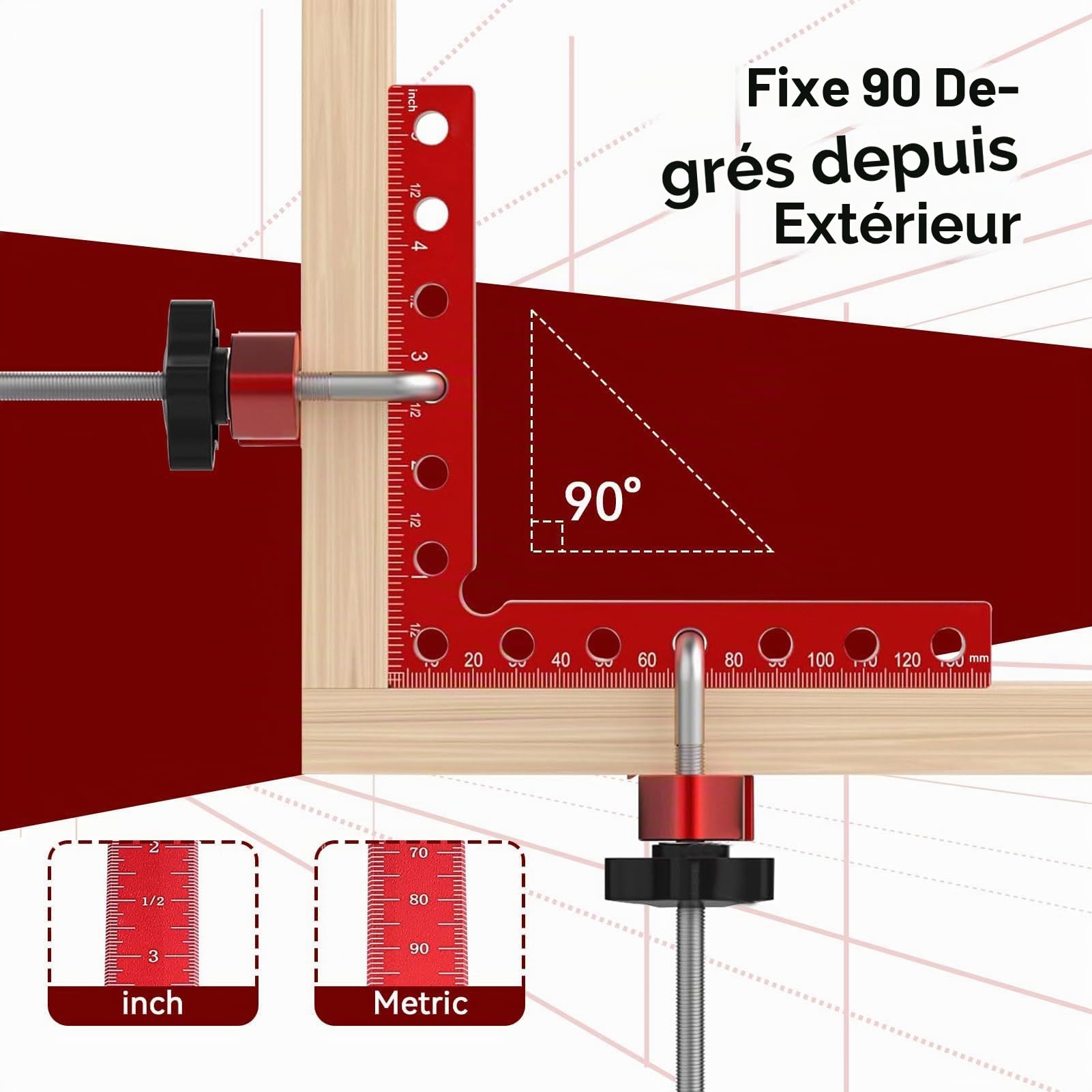 Équerre de positionnement à 90 degrés, pince d'angle 140 mm/5,5 pouces en aluminium multifonctionnelle, serre-joints d'angle droit, serre-joint d'angle pour outils de menuisier pour bricolage