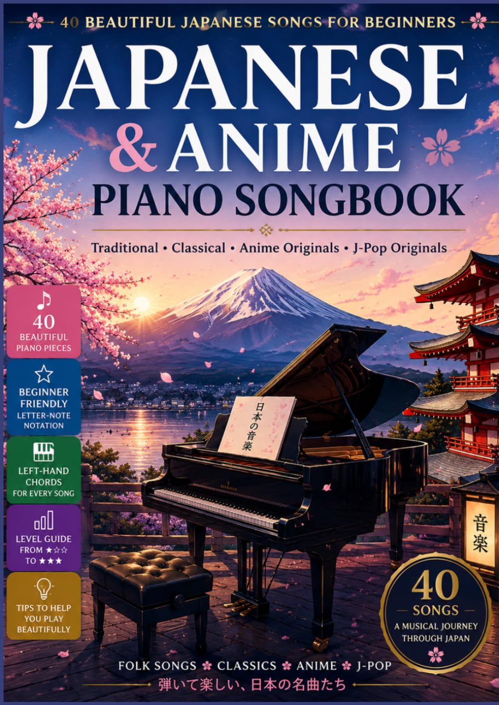 JAPANESE ANIME PIANO SONGBOOK: Selection of Japanese Folk Songs Collection for Piano Solo arranged for beginners