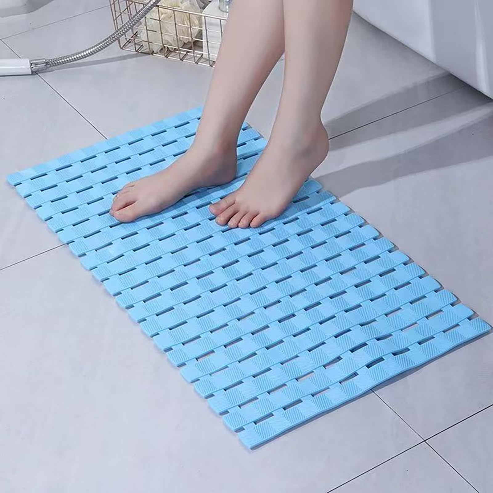 Weiche Komfort Badewannenmatte und Duschmatte Set mit Ablauflöchern, Sicher Badematte rutschfest PVC Massage-Antirutschmatte Dusche für Dusche Badewanne Badezimmer,Blau,50x80cm/20x31in