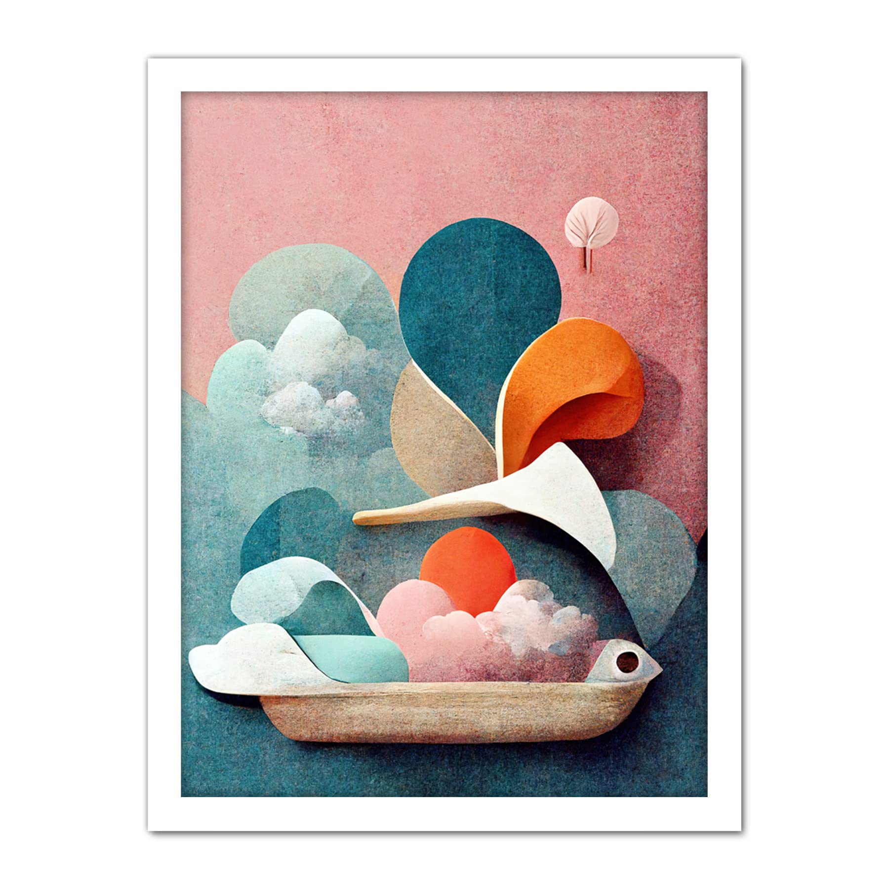 Doppelganger33 LTD Modern Boho Abstract Ship In Sky Clouds In Pastel Colours Toilet Artwork Framed Wall Art Print 18X24 Inch