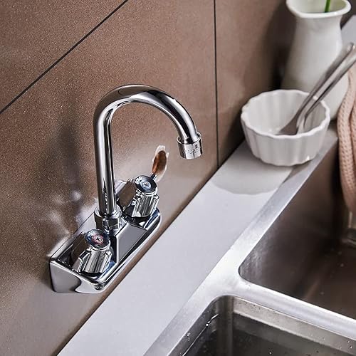 Miniatura 5 de Bathfinesse Grifo para fregadero de cocina, montaje en pared, 4 pulgadas, centro comercial, grifo de fregadero de cocina con boquilla de cuello de