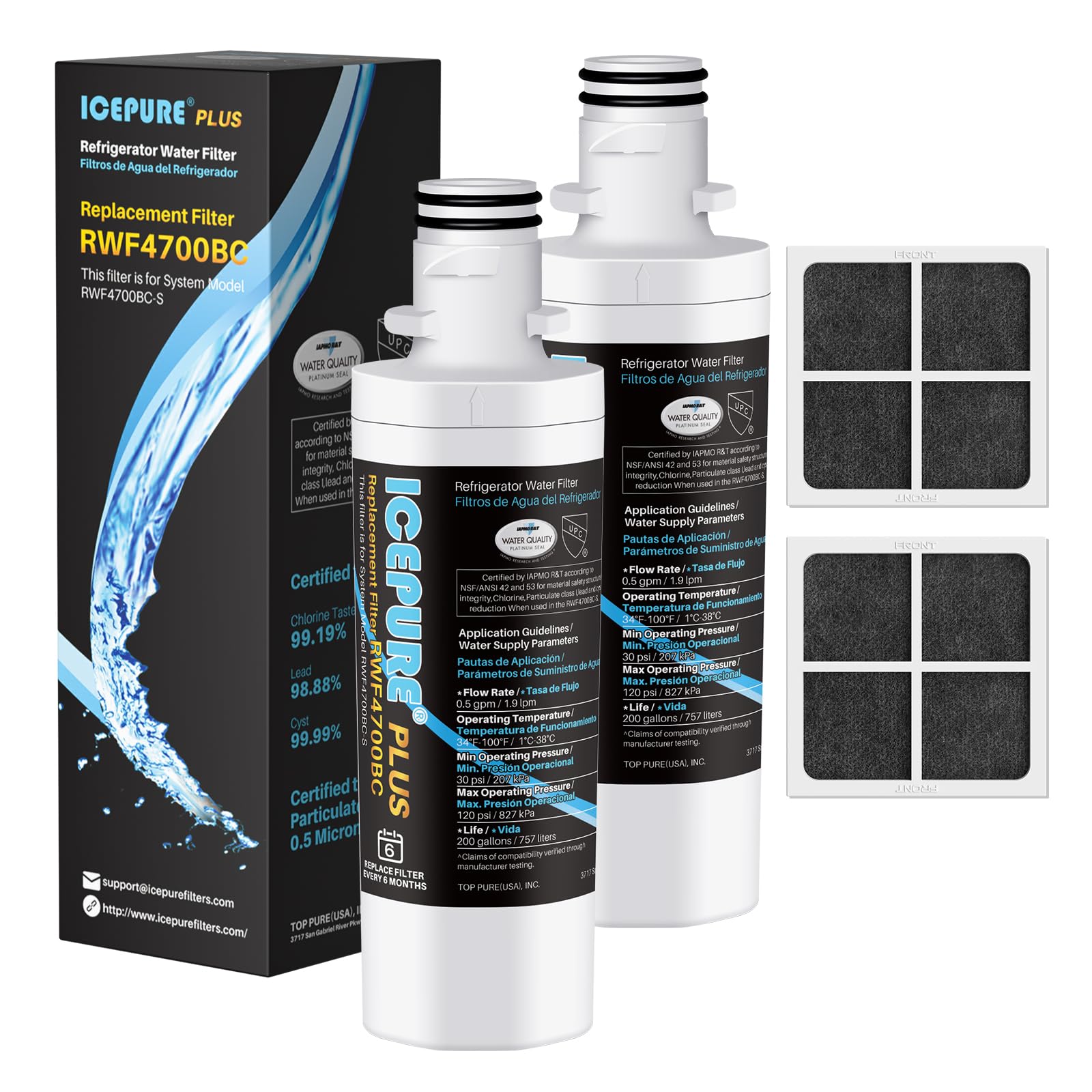 ICEPURE PLUS ADQ747935 NSF 53&amp;42 Certified Replacement for LG LT1000P MDJ64844601, Kenmore Elite 9980, LT1000PC ADQ74793501 LT1000 RWF4700A RWF4700AB Refrigerator Water and LT120F Air Filter,2Combo